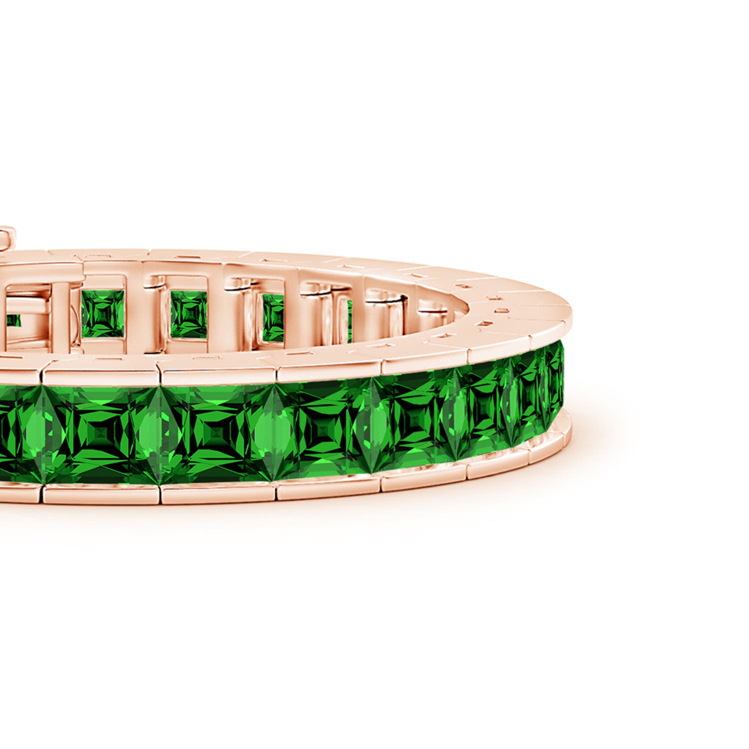 7mm Labgrown Lab-Grown Channel-Set Princess-Cut Emerald Tennis Bracelet in Rose Gold - side 3
