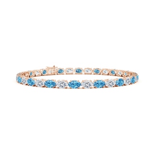 5x3mm Labgrown Classic Oval Lab-Grown Fancy Intense Blue and White Diamond Tennis Link Bracelet in 18K Rose Gold