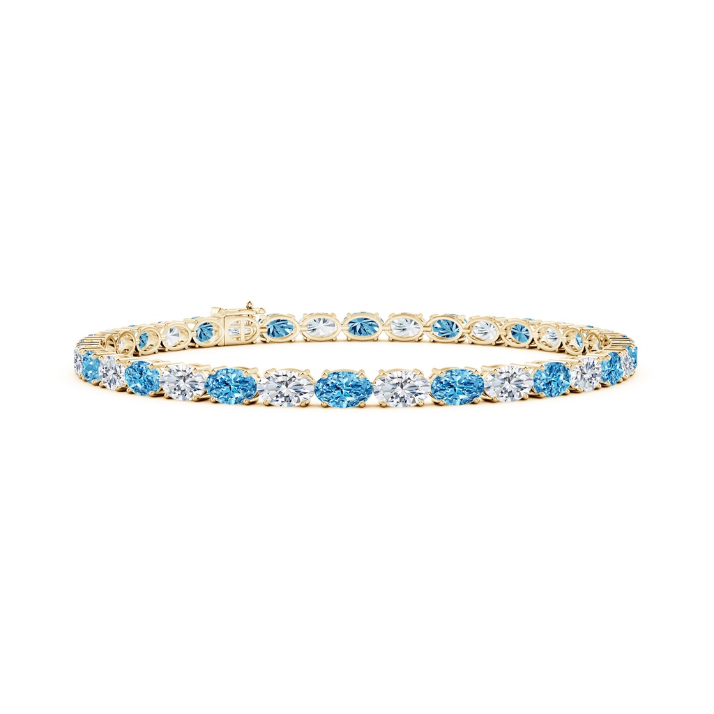 5x3mm Labgrown Classic Oval Lab-Grown Fancy Intense Blue and White Diamond Tennis Link Bracelet in Yellow Gold