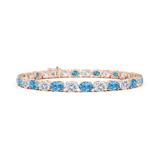 6x4mm Labgrown Classic Oval Lab-Grown Fancy Intense Blue and White Diamond Tennis Link Bracelet in 18K Rose Gold