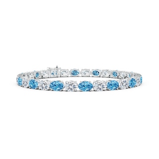 6x4mm Labgrown Classic Oval Lab-Grown Fancy Intense Blue and White Diamond Tennis Link Bracelet in White Gold