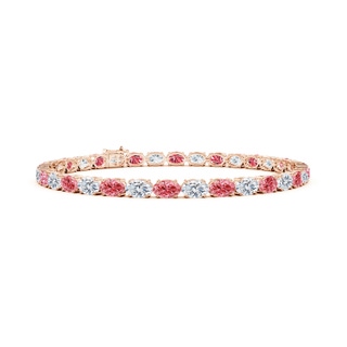 5x3mm Labgrown Classic Oval Lab-Grown Fancy Intense Pink and White Diamond Tennis Link Bracelet in 18K Rose Gold