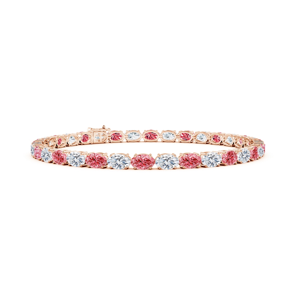 5x3mm Labgrown Classic Oval Lab-Grown Fancy Intense Pink and White Diamond Tennis Link Bracelet in Rose Gold