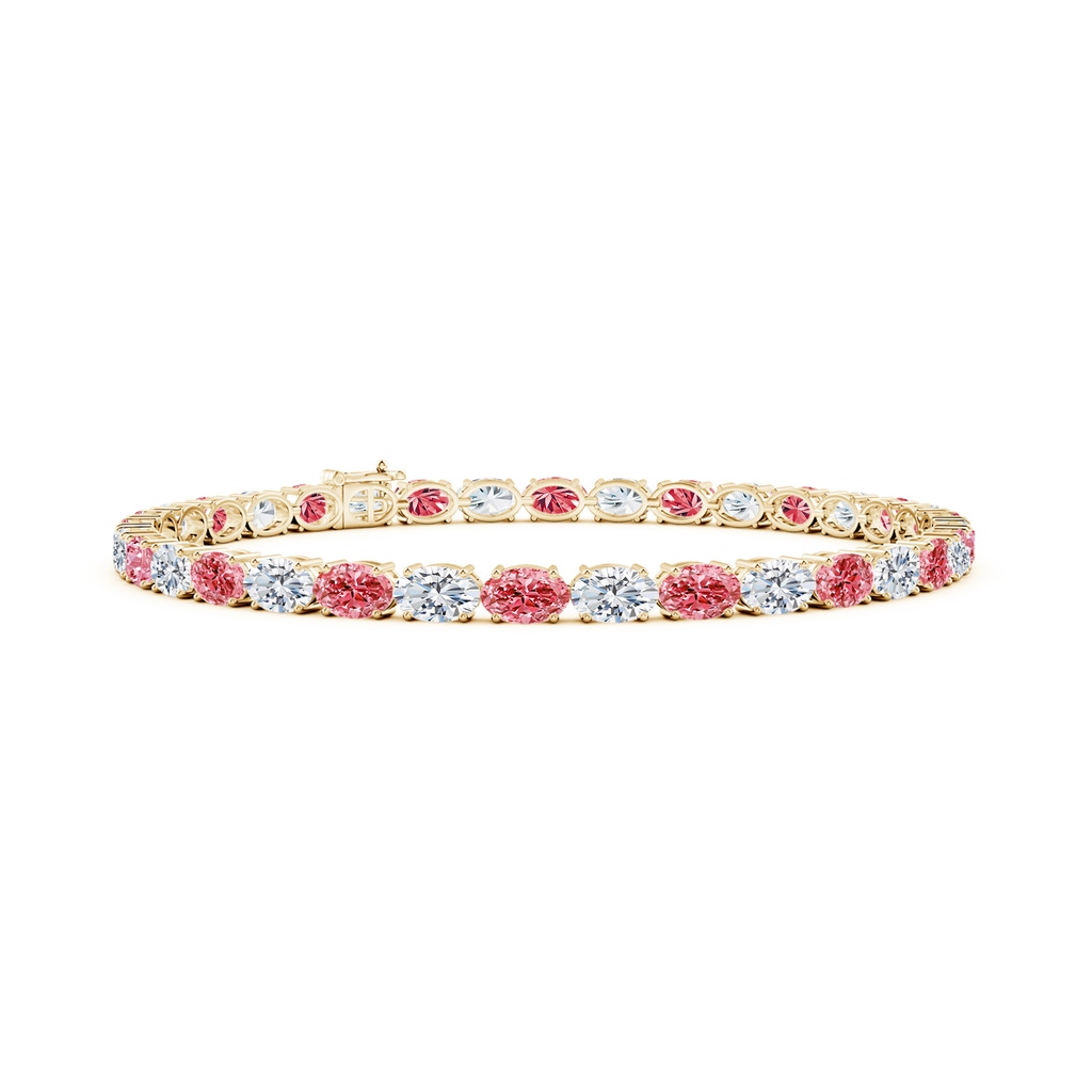 5x3mm Labgrown Classic Oval Lab-Grown Fancy Intense Pink and White Diamond Tennis Link Bracelet in Yellow Gold