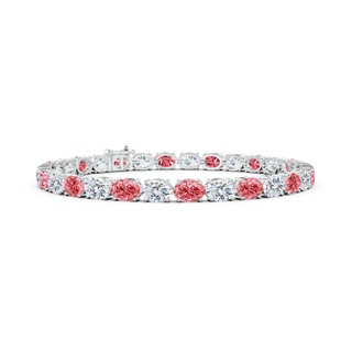 6x4mm Labgrown Classic Oval Lab-Grown Fancy Intense Pink and White Diamond Tennis Link Bracelet in White Gold