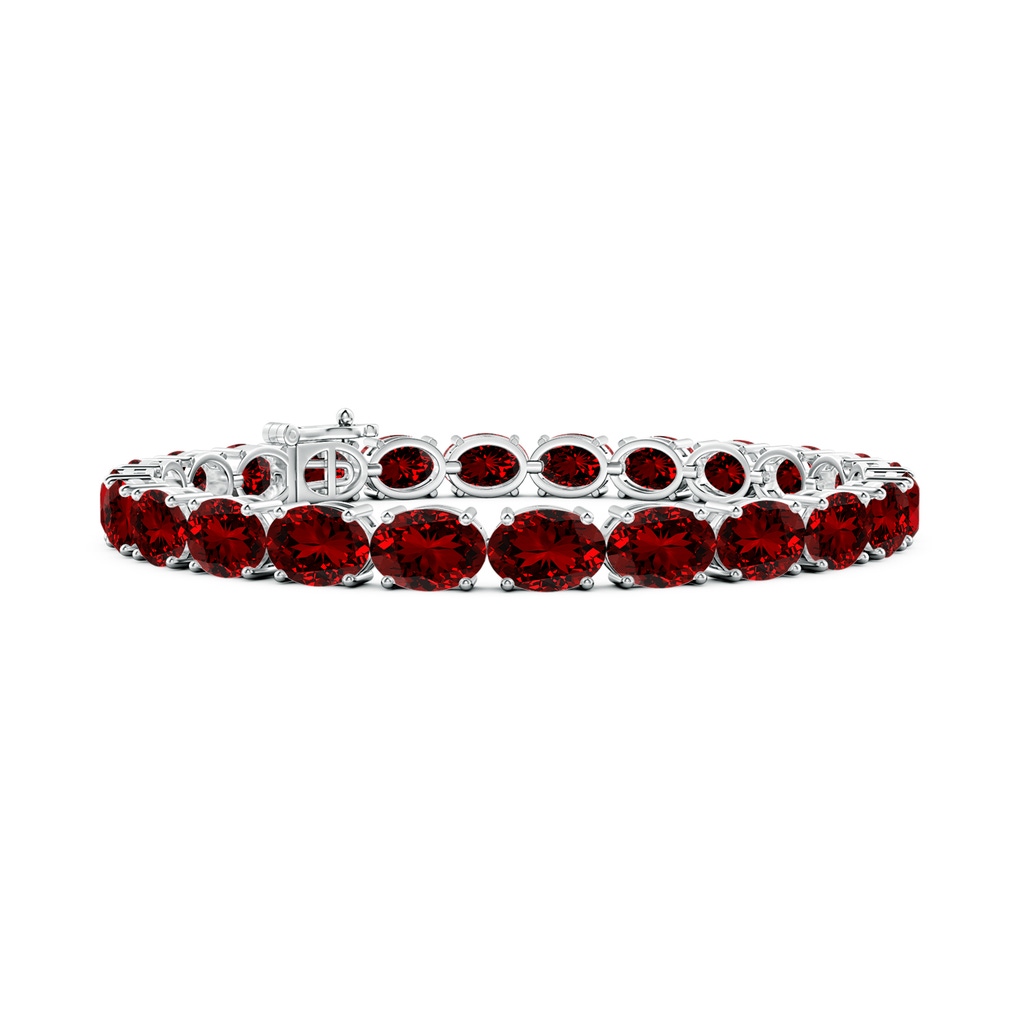 7x5mm Labgrown Lab-Grown Classic Oval Ruby Tennis Link Bracelet in White Gold
