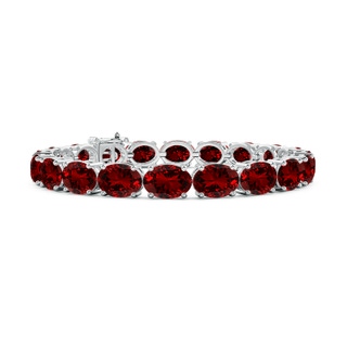 8x6mm Labgrown Lab-Grown Classic Oval Ruby Tennis Link Bracelet in S999 Silver