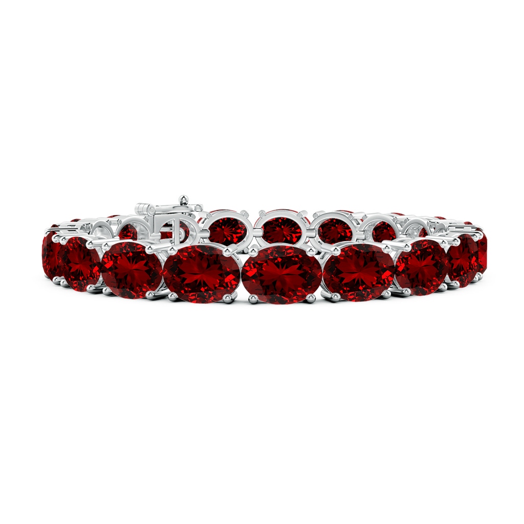 9x7mm Labgrown Lab-Grown Classic Oval Ruby Tennis Link Bracelet in S999 Silver