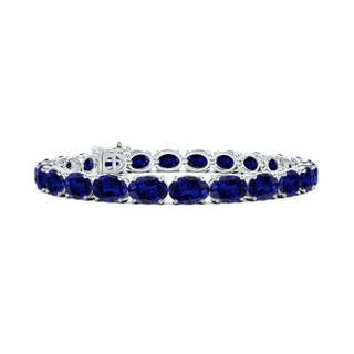 7x5mm Labgrown Lab-Grown Classic Oval Blue Sapphire Tennis Link Bracelet in S999 Silver