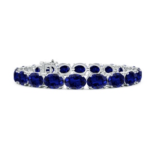 8x6mm Labgrown Lab-Grown Classic Oval Blue Sapphire Tennis Link Bracelet in S999 Silver
