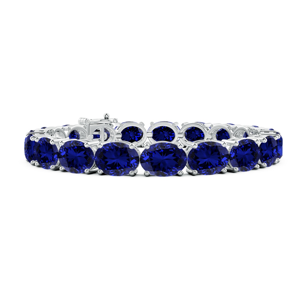 9x7mm Labgrown Lab-Grown Classic Oval Blue Sapphire Tennis Link Bracelet in S999 Silver
