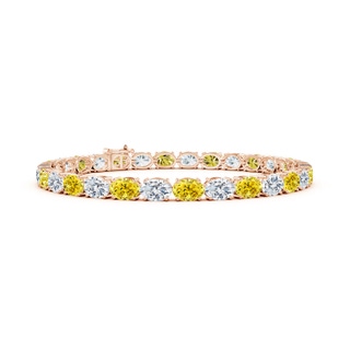 6x4mm Labgrown Classic Oval Lab-Grown Fancy Intense Yellow and White Diamond Tennis Link Bracelet in 18K Rose Gold