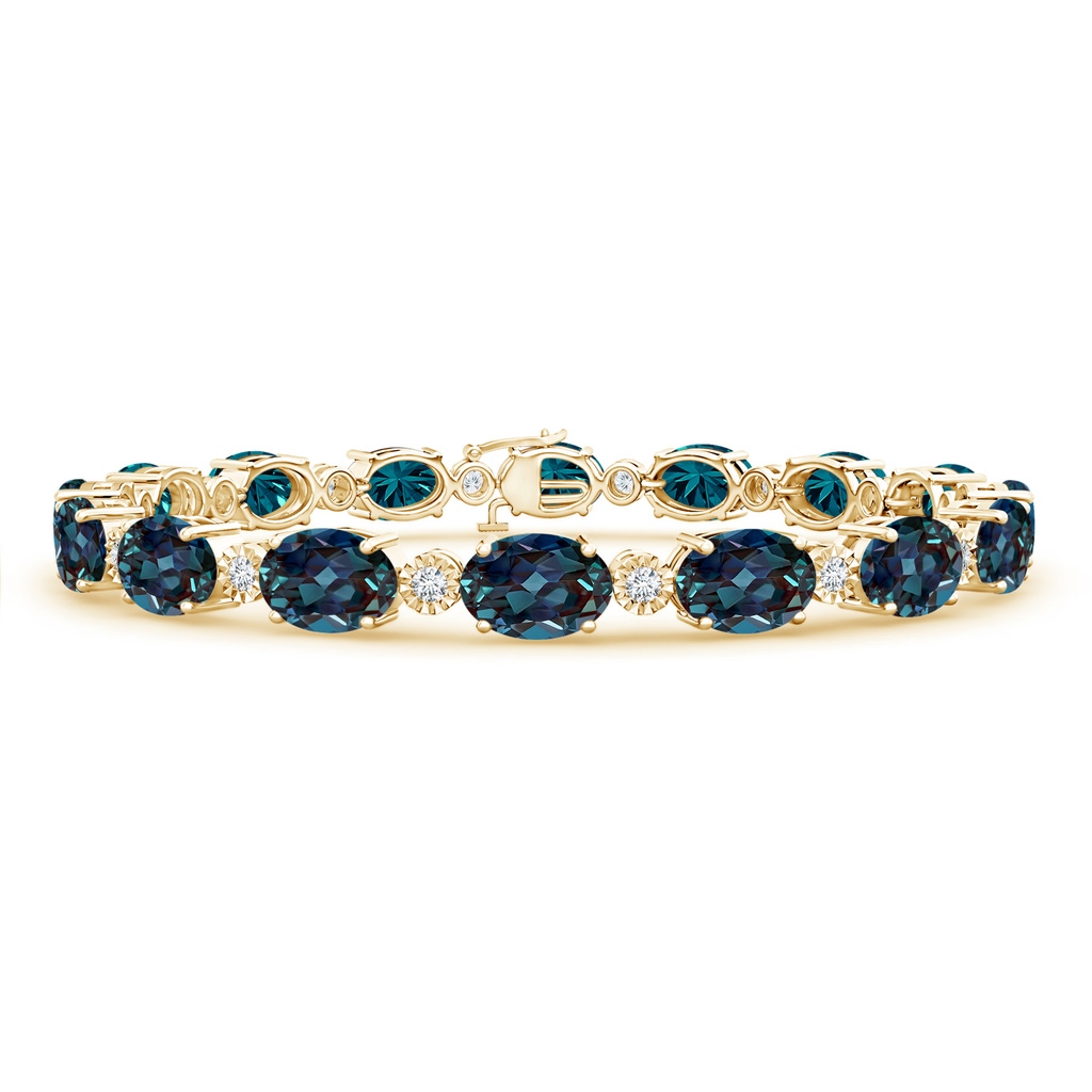 7x5mm Labgrown Oval Lab-Grown Alexandrite Stackable Bracelet with Illusion Diamonds in Yellow Gold