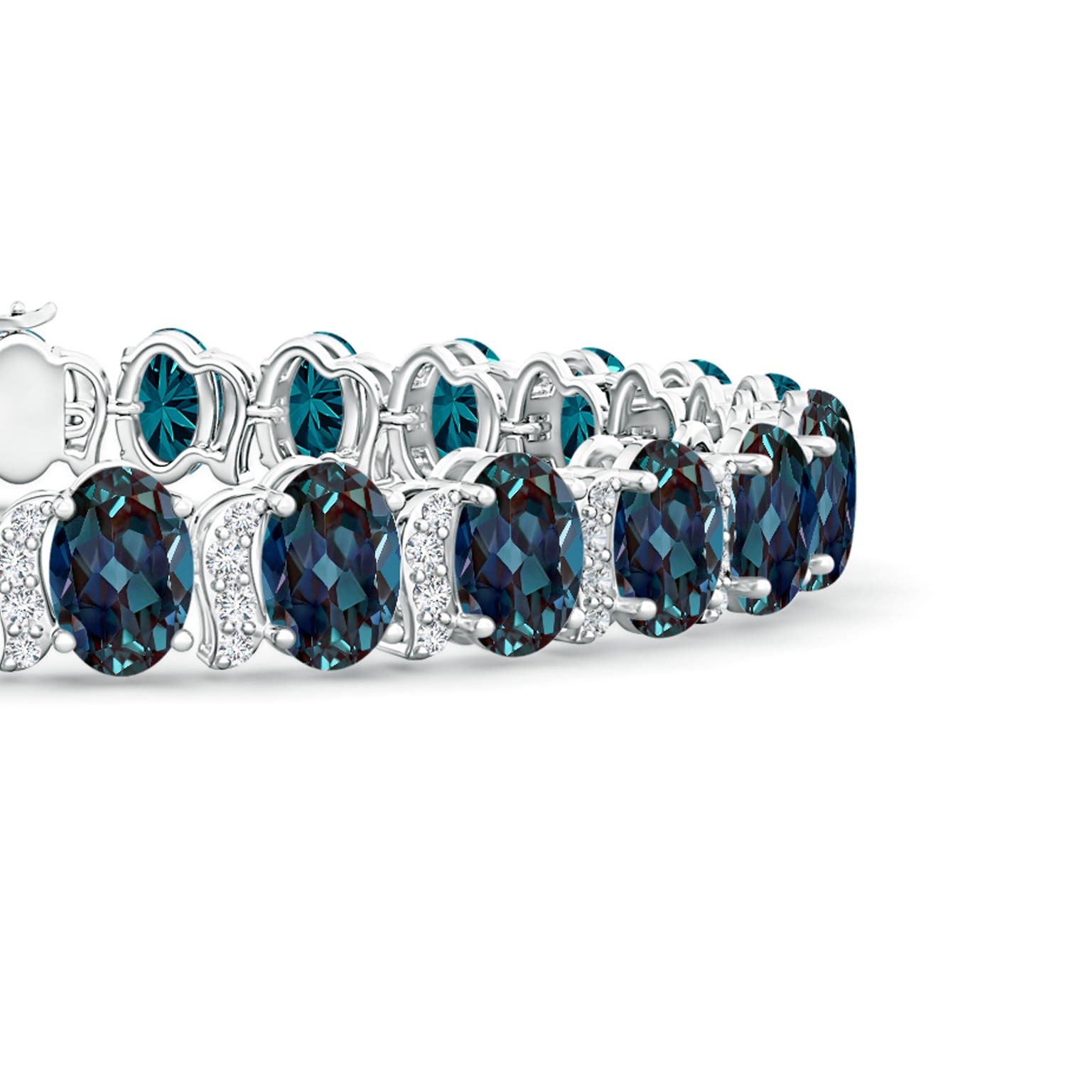 6x4mm Labgrown Oval Lab-Grown Alexandrite Stackable Bracelet with Swirl Diamond Links in 18K White Gold