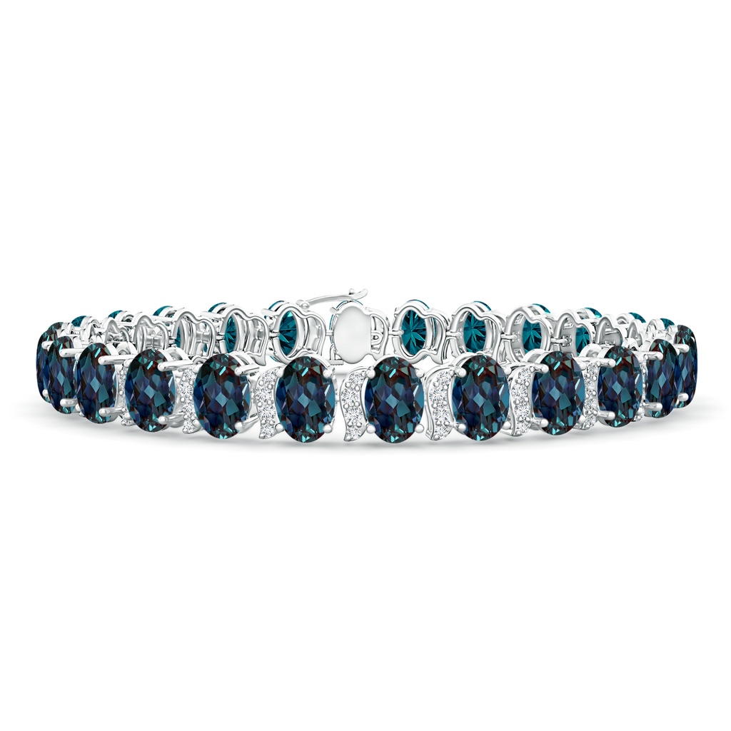 6x4mm Labgrown Oval Lab-Grown Alexandrite Stackable Bracelet with Swirl Diamond Links in White Gold