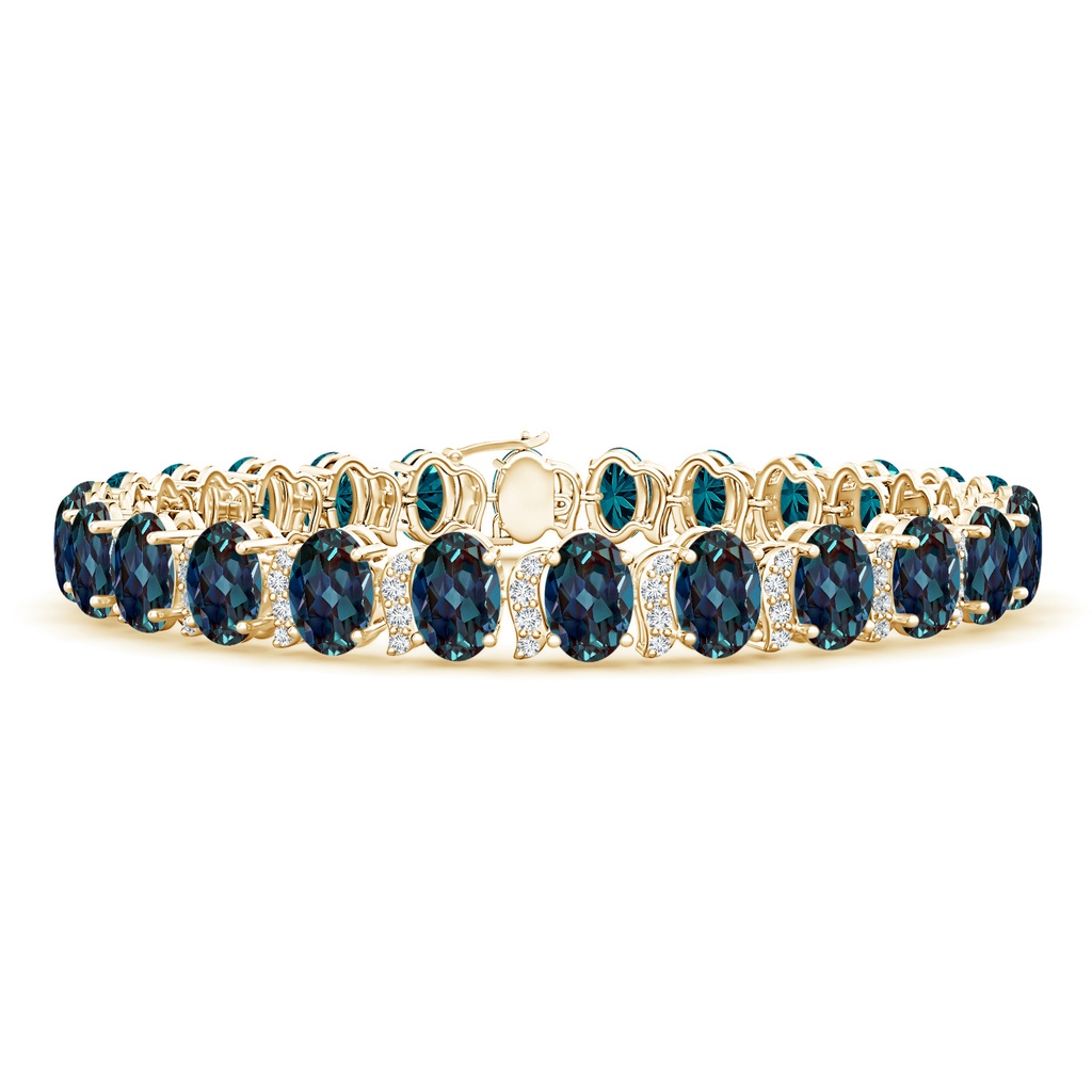 6x4mm Labgrown Oval Lab-Grown Alexandrite Stackable Bracelet with Swirl Diamond Links in Yellow Gold