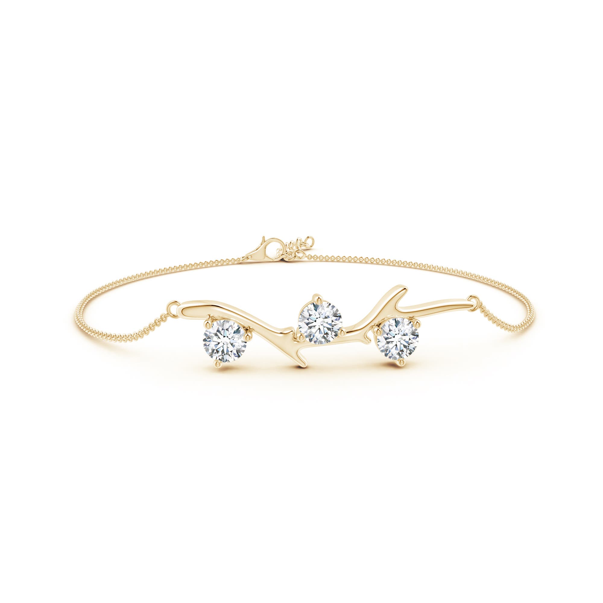 5.1mm FGVS Lab-Grown Nature Inspired Round Diamond Tree Branch Bracelet in 18K Yellow Gold