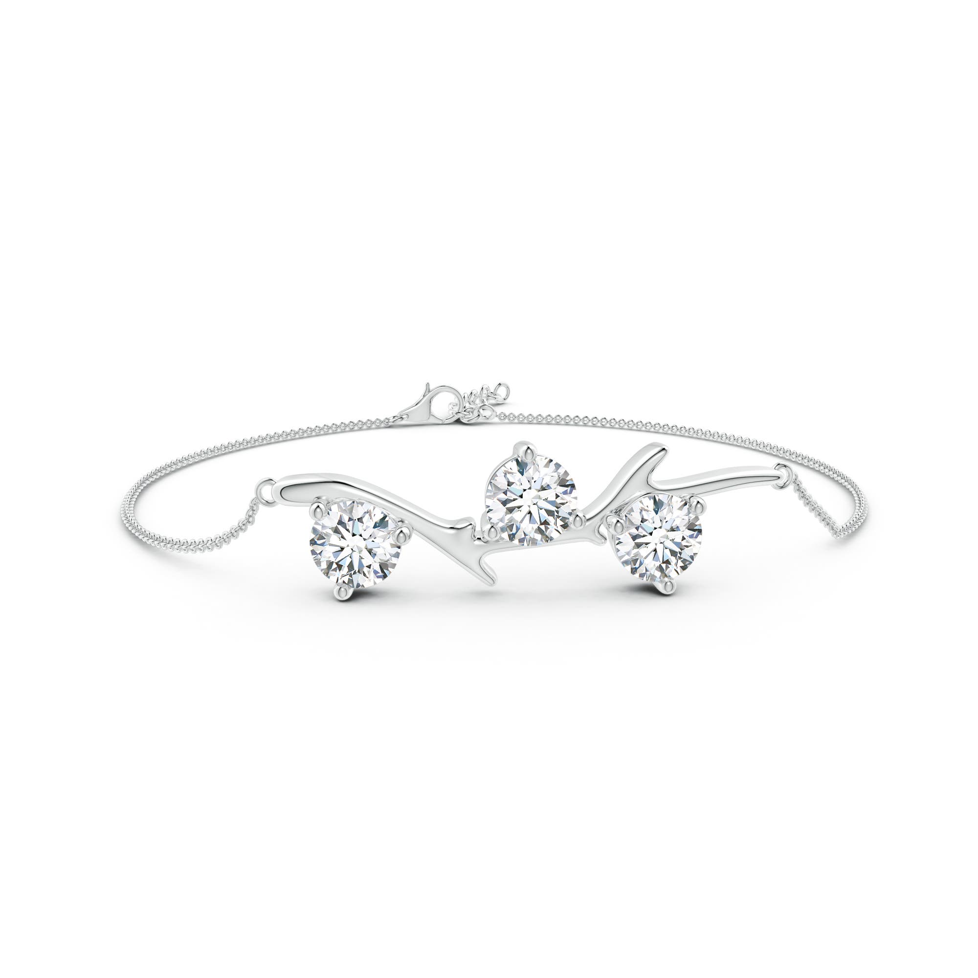 6.4mm FGVS Lab-Grown Nature Inspired Round Diamond Tree Branch Bracelet in 18K White Gold
