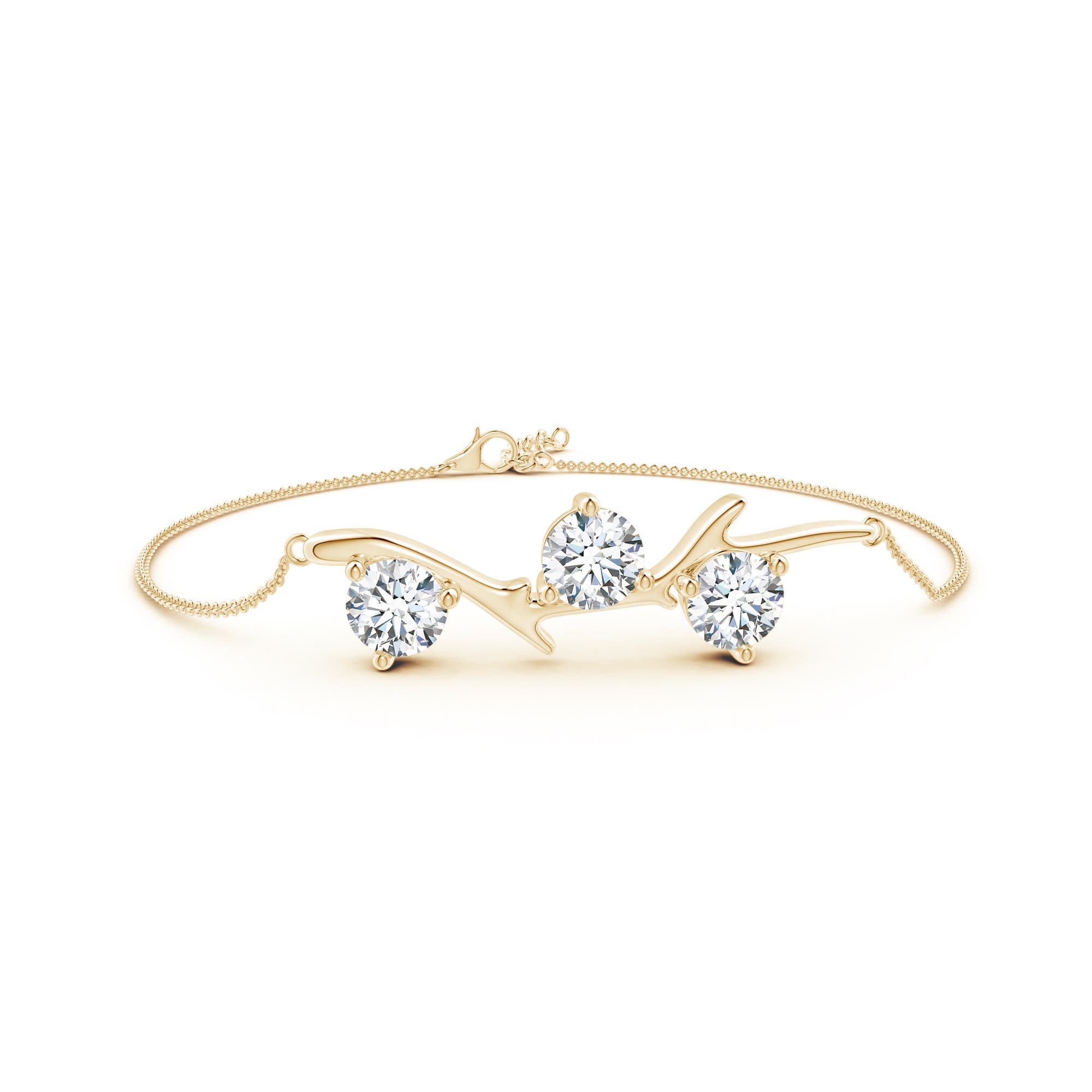 6.4mm FGVS Lab-Grown Nature Inspired Round Diamond Tree Branch Bracelet in Yellow Gold