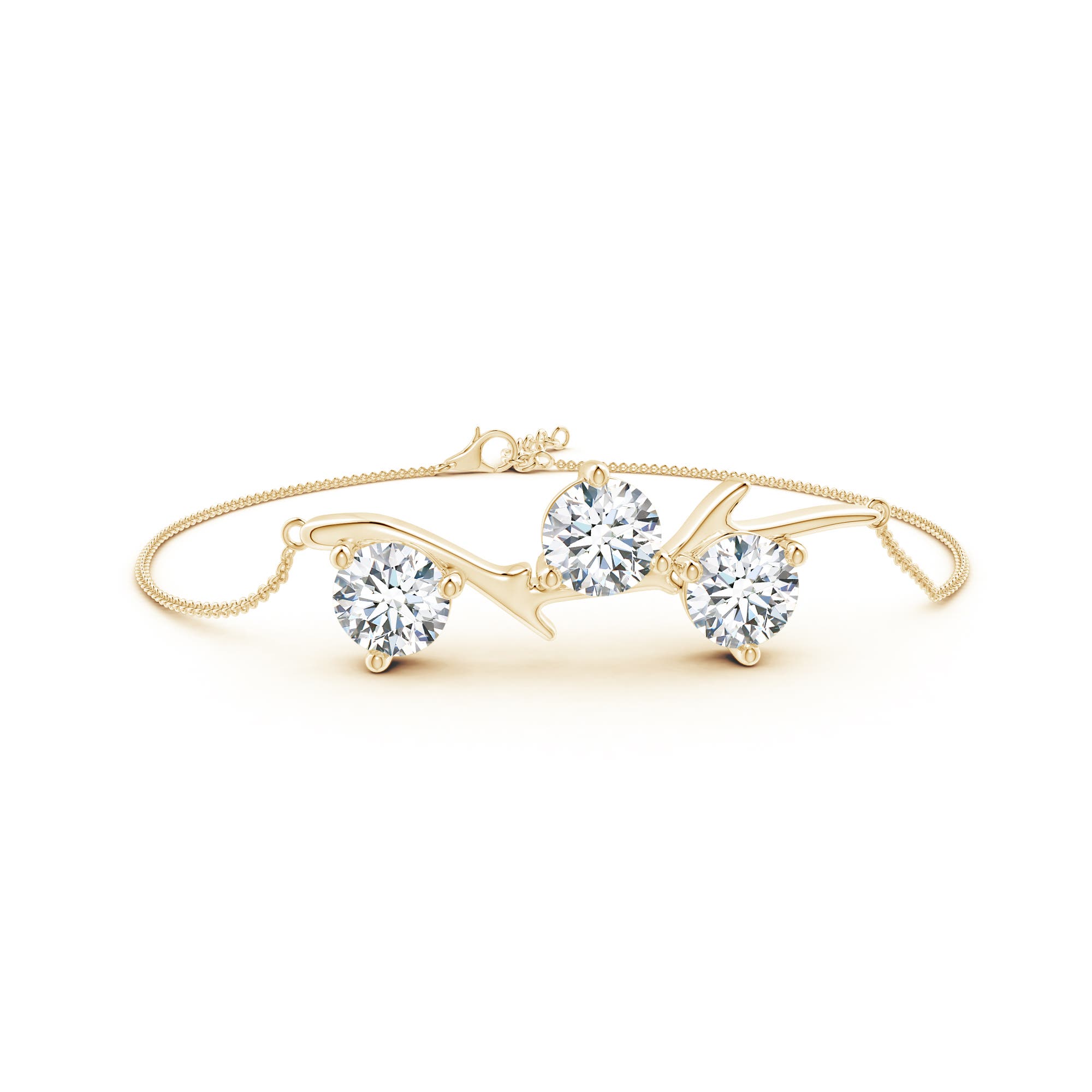 7.4mm FGVS Lab-Grown Nature Inspired Round Diamond Tree Branch Bracelet in 18K Yellow Gold
