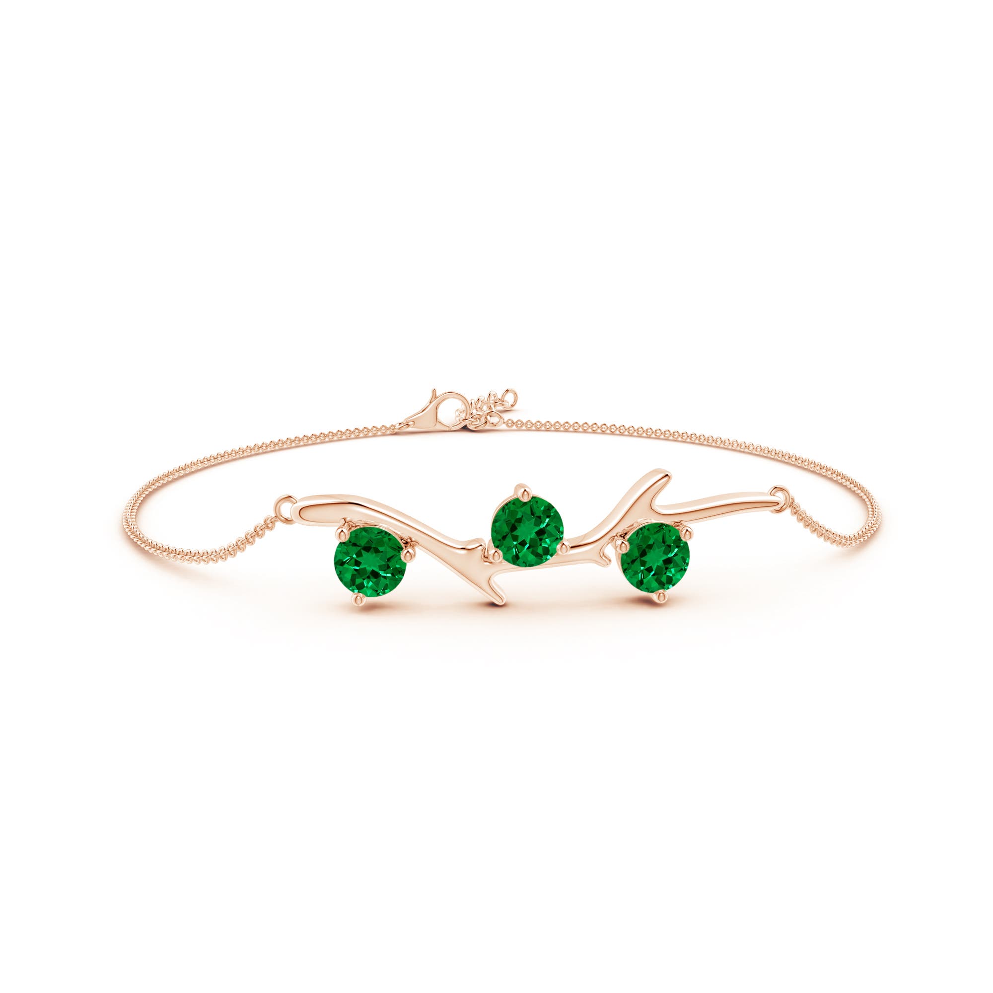 5mm Labgrown Lab-Grown Nature Inspired Round Emerald Tree Branch Bracelet in 18CT Rose Gold