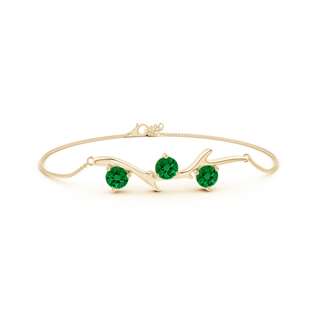 5mm Labgrown Lab-Grown Nature Inspired Round Emerald Tree Branch Bracelet in Yellow Gold