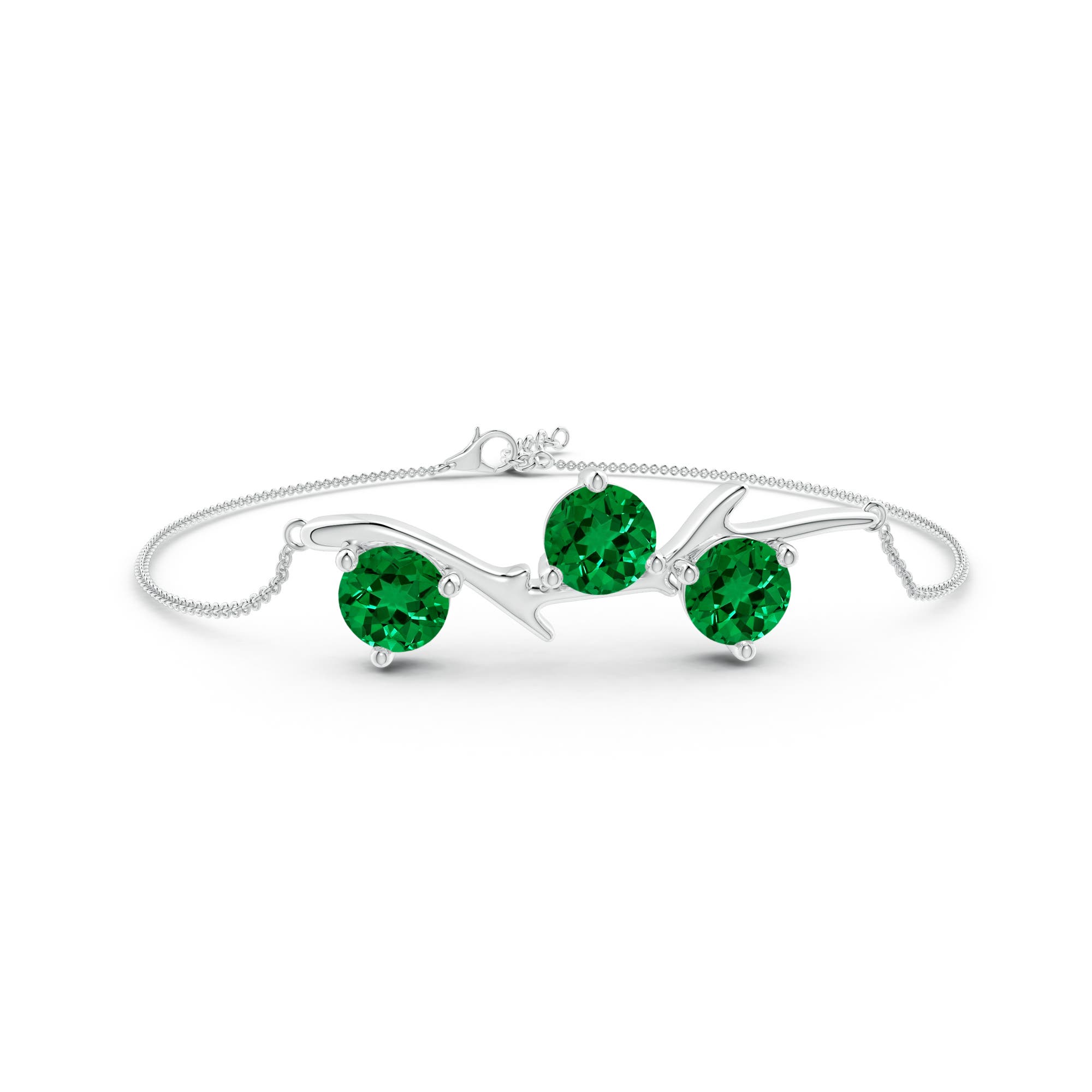 7mm Labgrown Lab-Grown Nature Inspired Round Emerald Tree Branch Bracelet in P950 Platinum