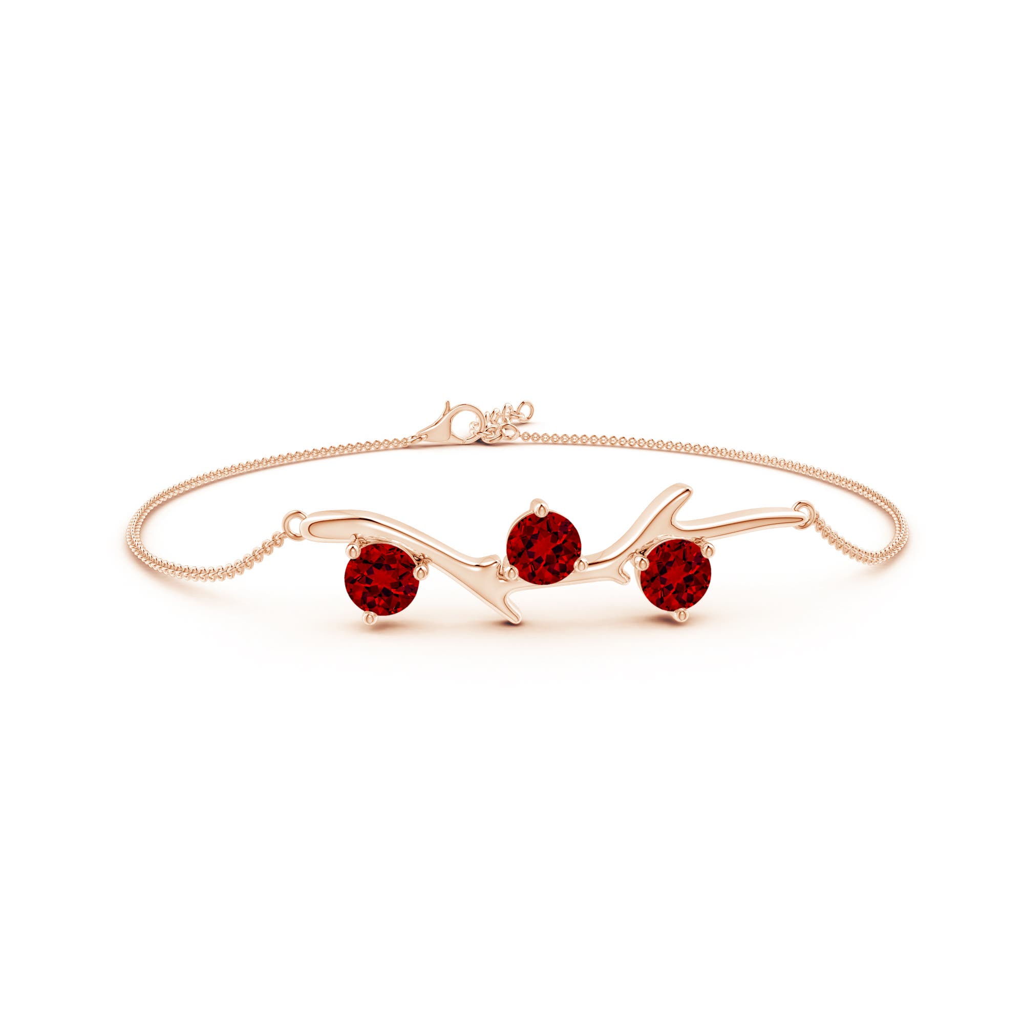 5mm Labgrown Lab-Grown Nature Inspired Round Ruby Tree Branch Bracelet in 18K Rose Gold
