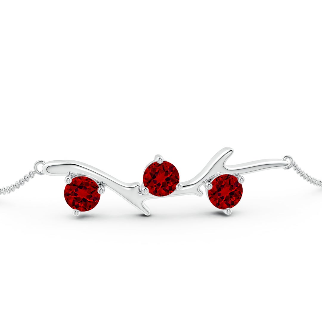 5mm Labgrown Lab-Grown Nature Inspired Round Ruby Tree Branch Bracelet in White Gold - side 3