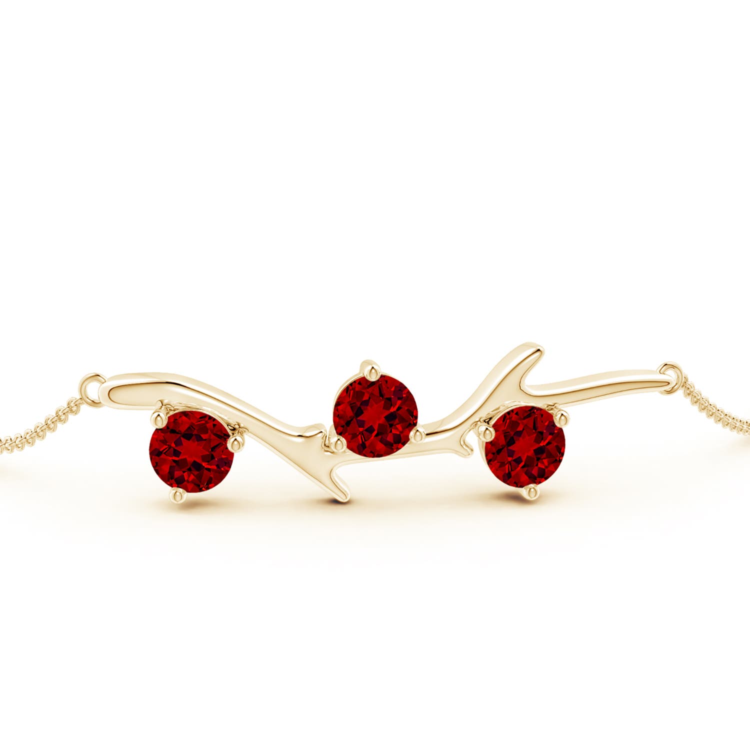 5mm Labgrown Lab-Grown Nature Inspired Round Ruby Tree Branch Bracelet in Yellow Gold - side 3