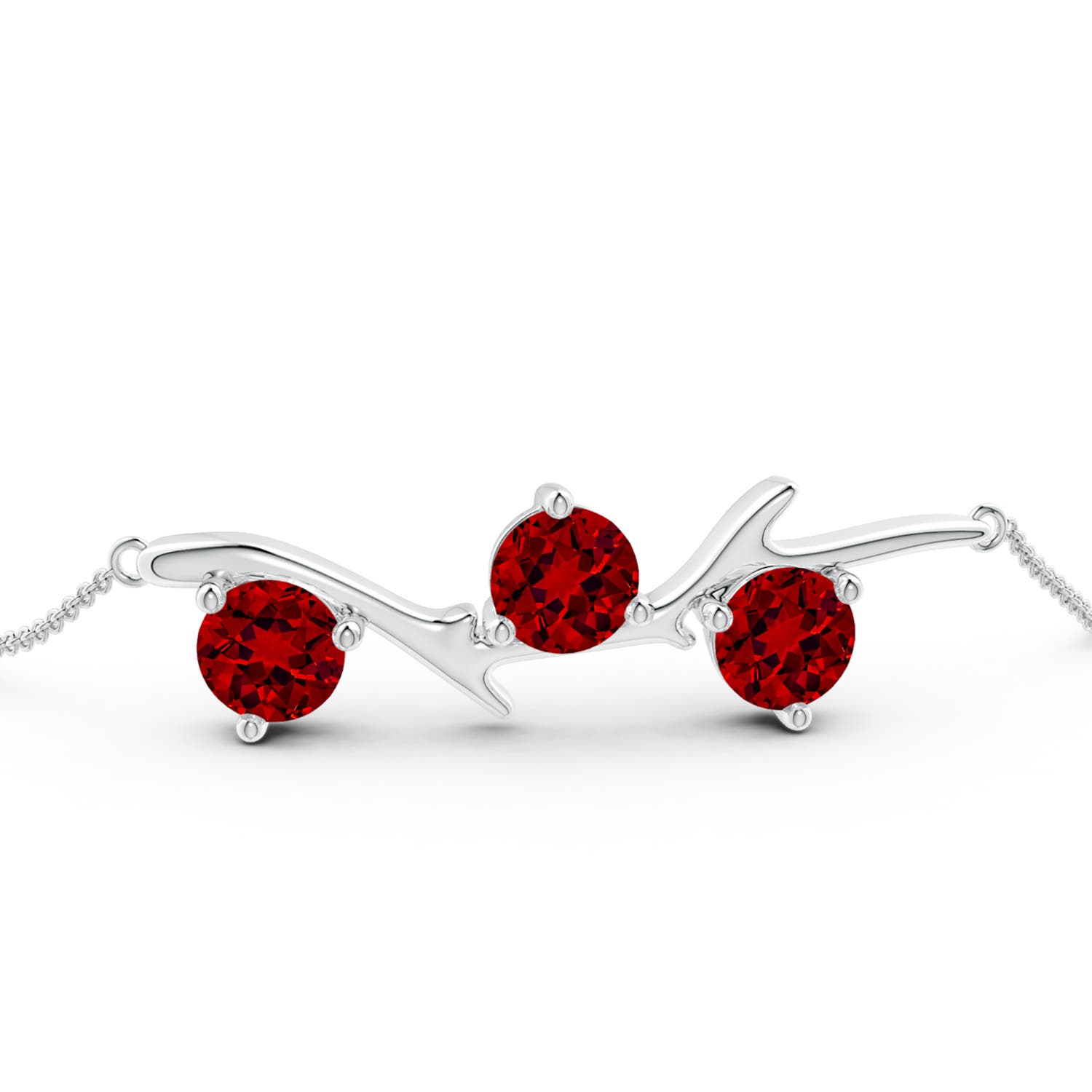 6mm Labgrown Lab-Grown Nature Inspired Round Ruby Tree Branch Bracelet in 18K White Gold