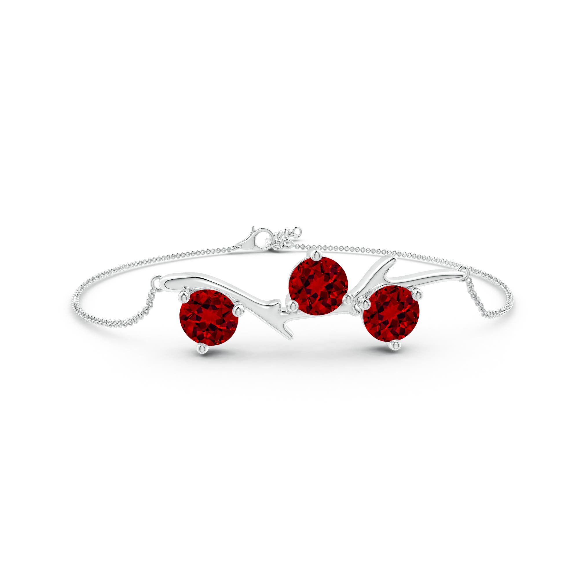 7mm Labgrown Lab-Grown Nature Inspired Round Ruby Tree Branch Bracelet in White Gold