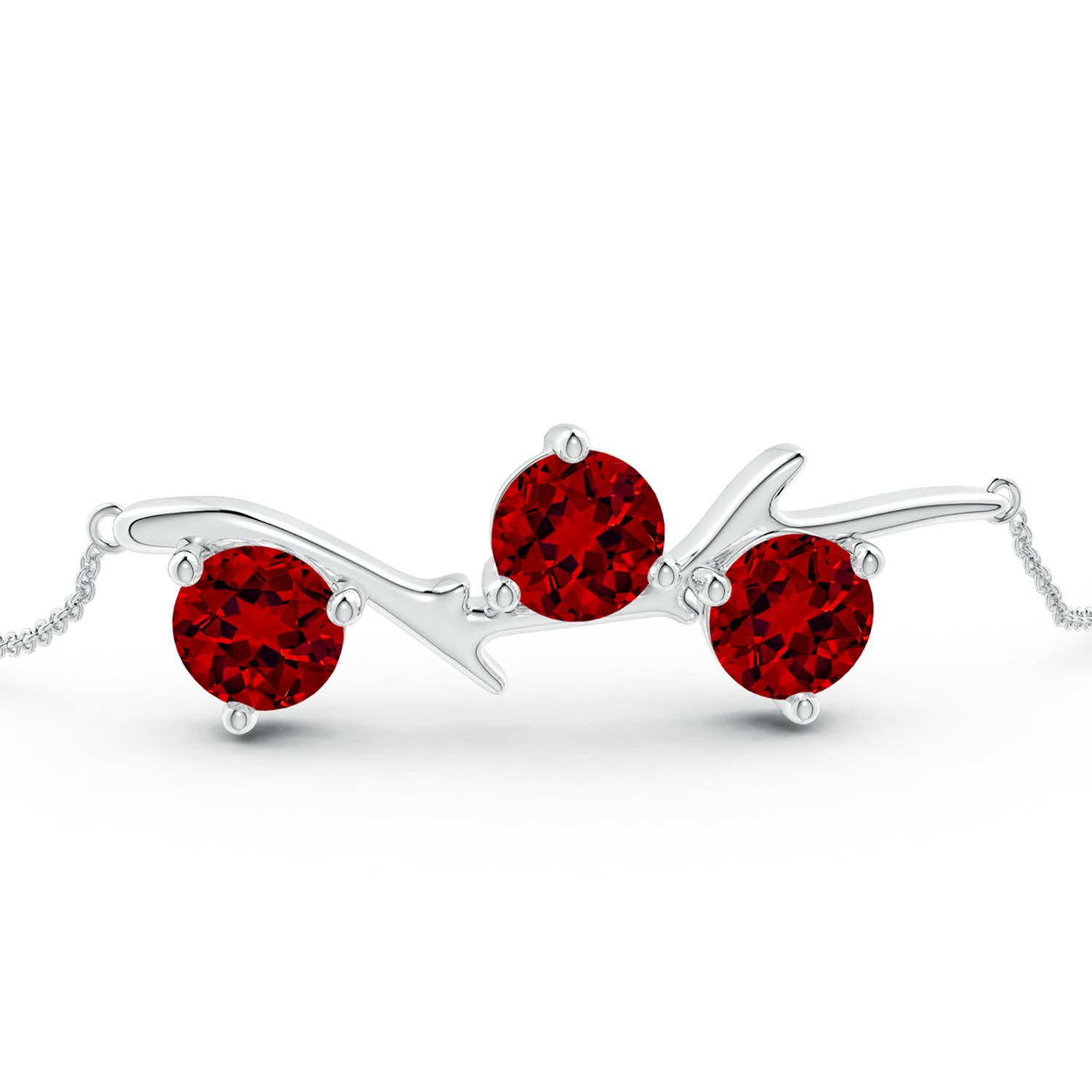 7mm Labgrown Lab-Grown Nature Inspired Round Ruby Tree Branch Bracelet in White Gold