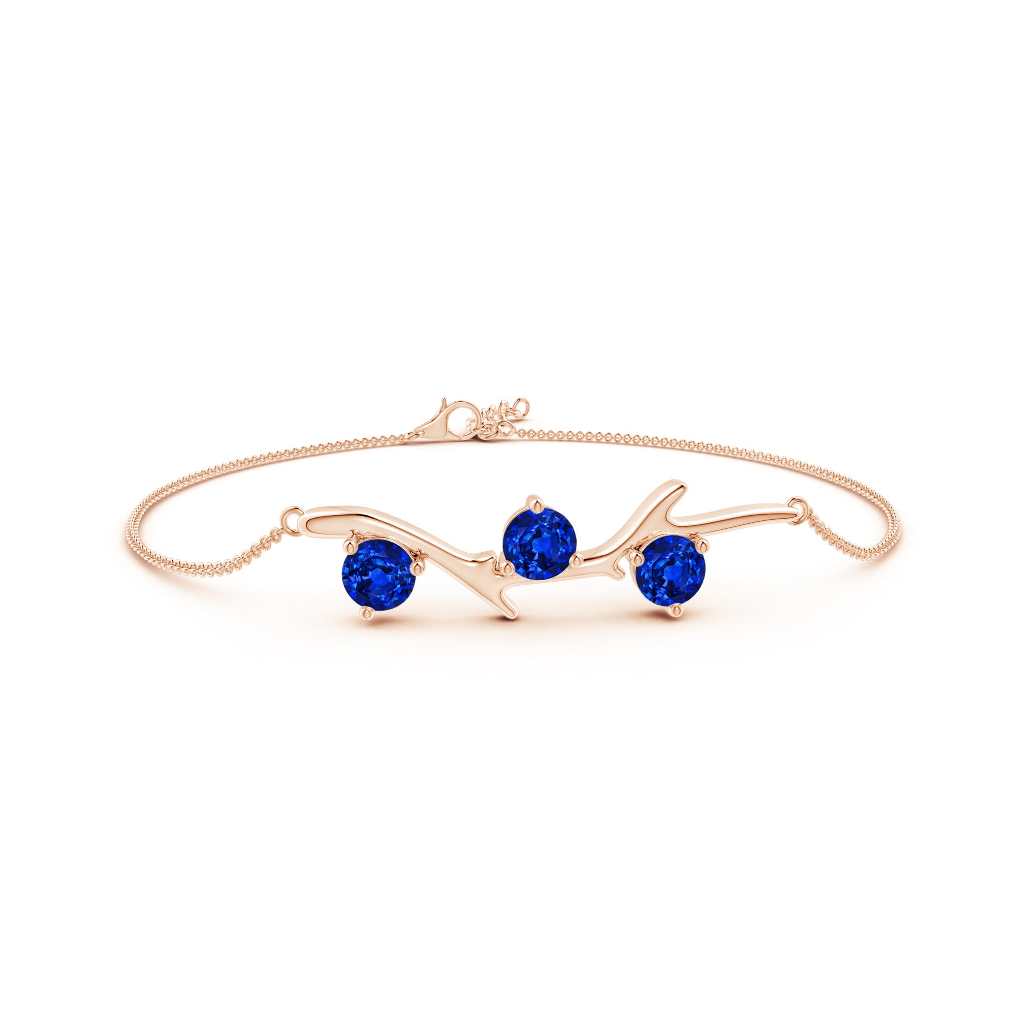 Three Stone Lab Grown Blue Sapphire Rose Gold Bracelets