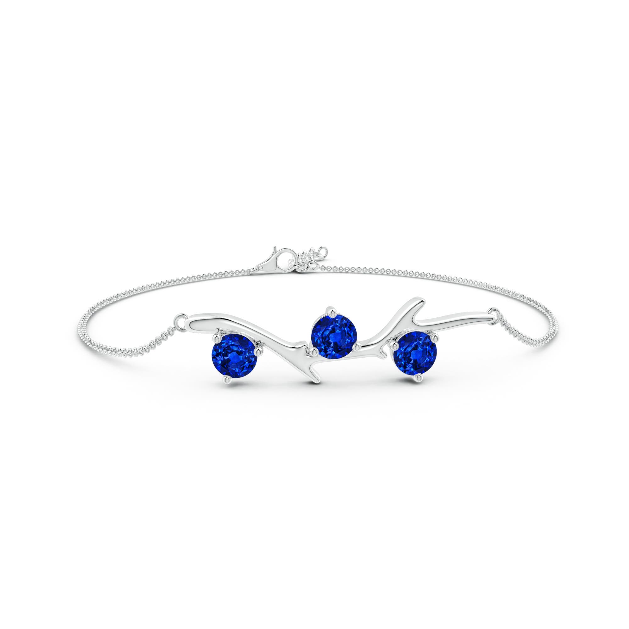 5mm Labgrown Lab-Grown Nature Inspired Round Blue Sapphire Tree Branch Bracelet in 18CT White Gold