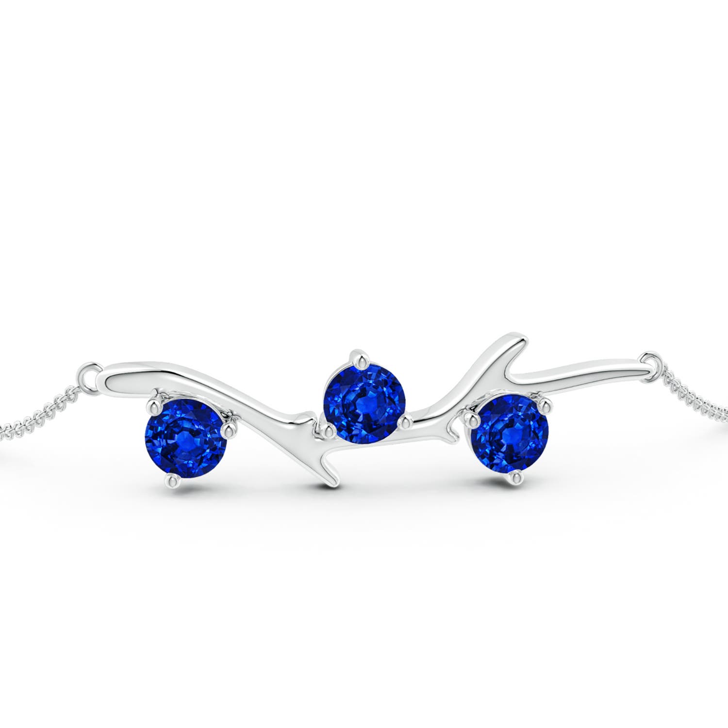 5mm Labgrown Lab-Grown Nature Inspired Round Blue Sapphire Tree Branch Bracelet in 18K White Gold