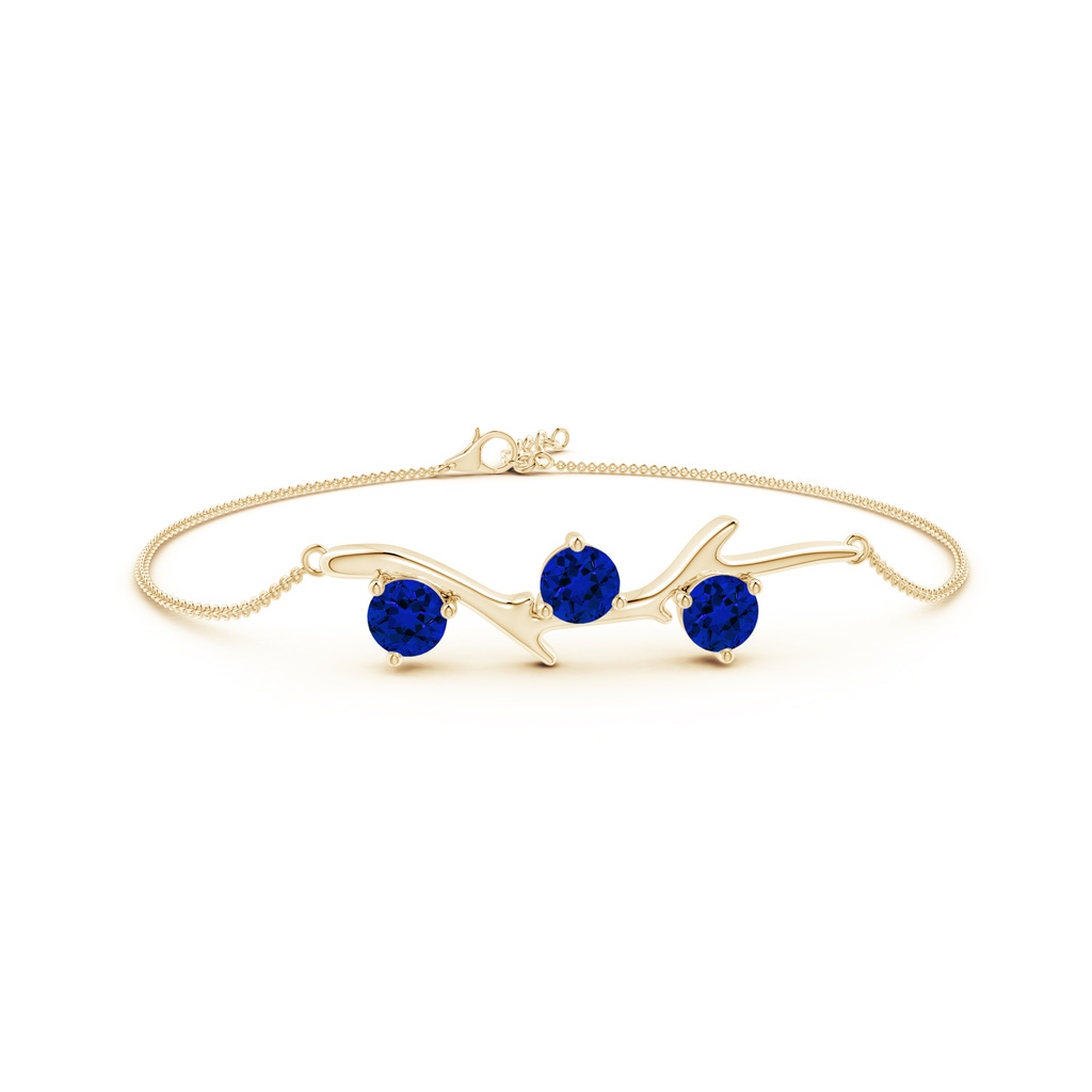 5mm Labgrown Lab-Grown Nature Inspired Round Blue Sapphire Tree Branch Bracelet in Yellow Gold