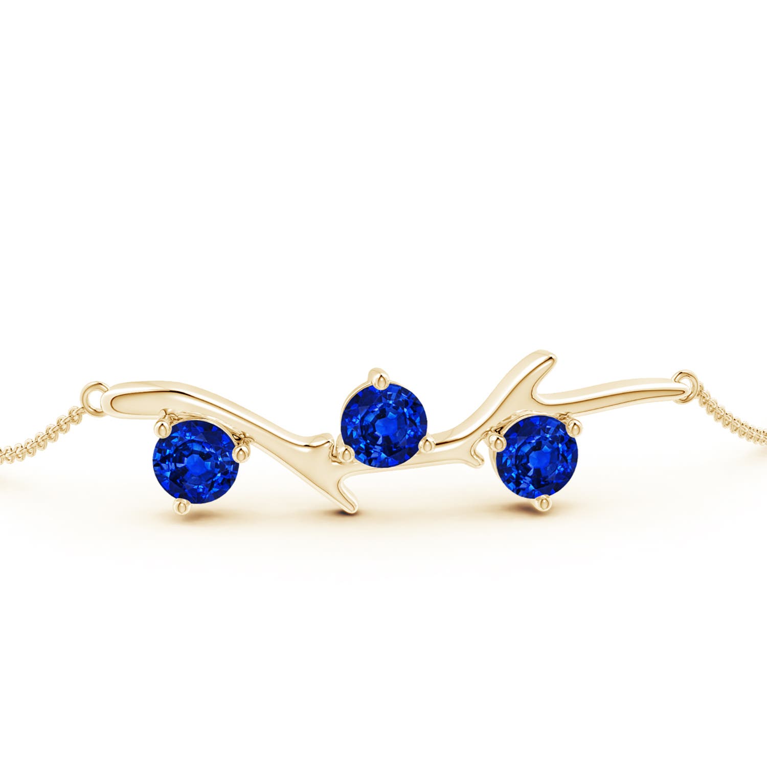 5mm Labgrown Lab-Grown Nature Inspired Round Blue Sapphire Tree Branch Bracelet in Yellow Gold - side 3