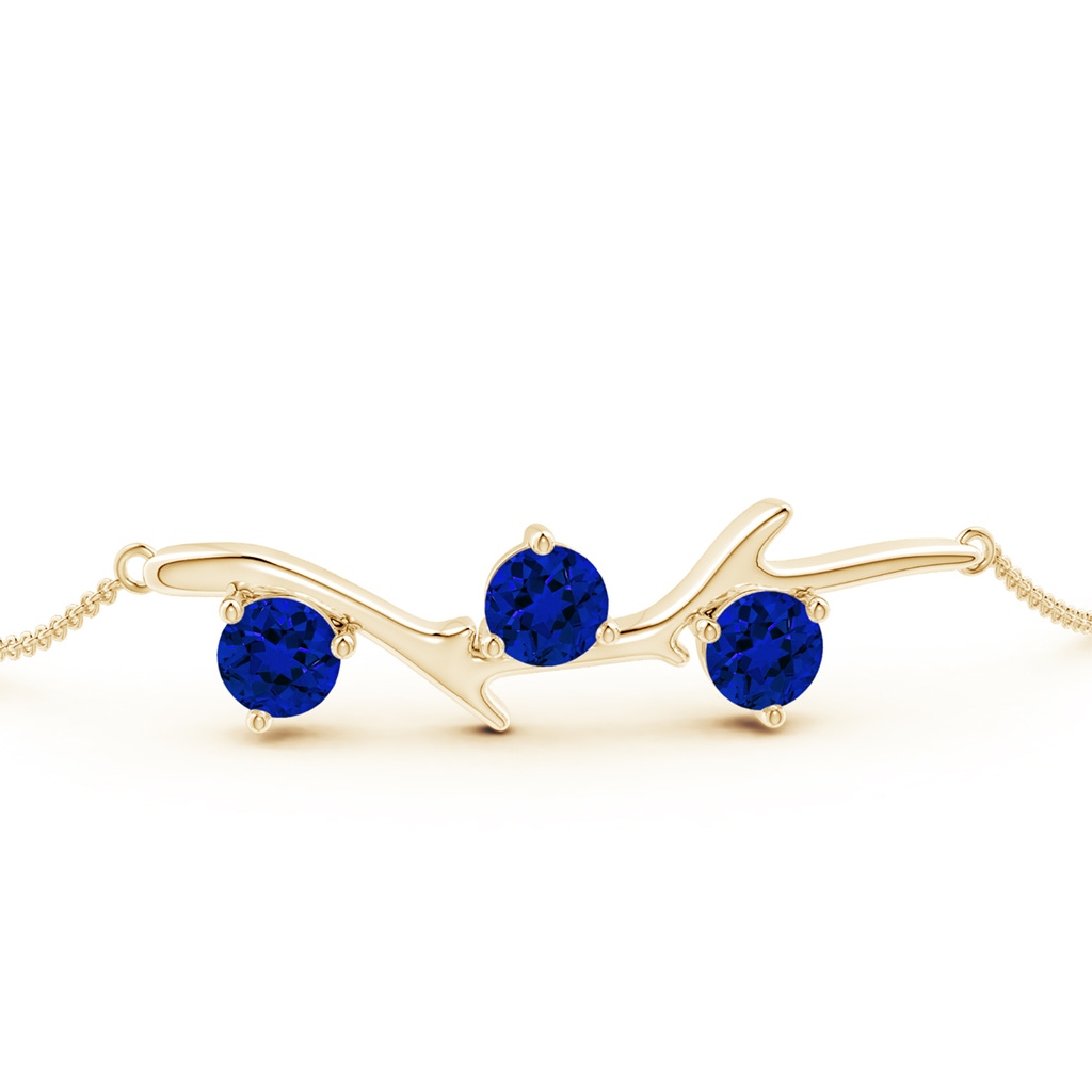 5mm Labgrown Lab-Grown Nature Inspired Round Blue Sapphire Tree Branch Bracelet in Yellow Gold Side 199