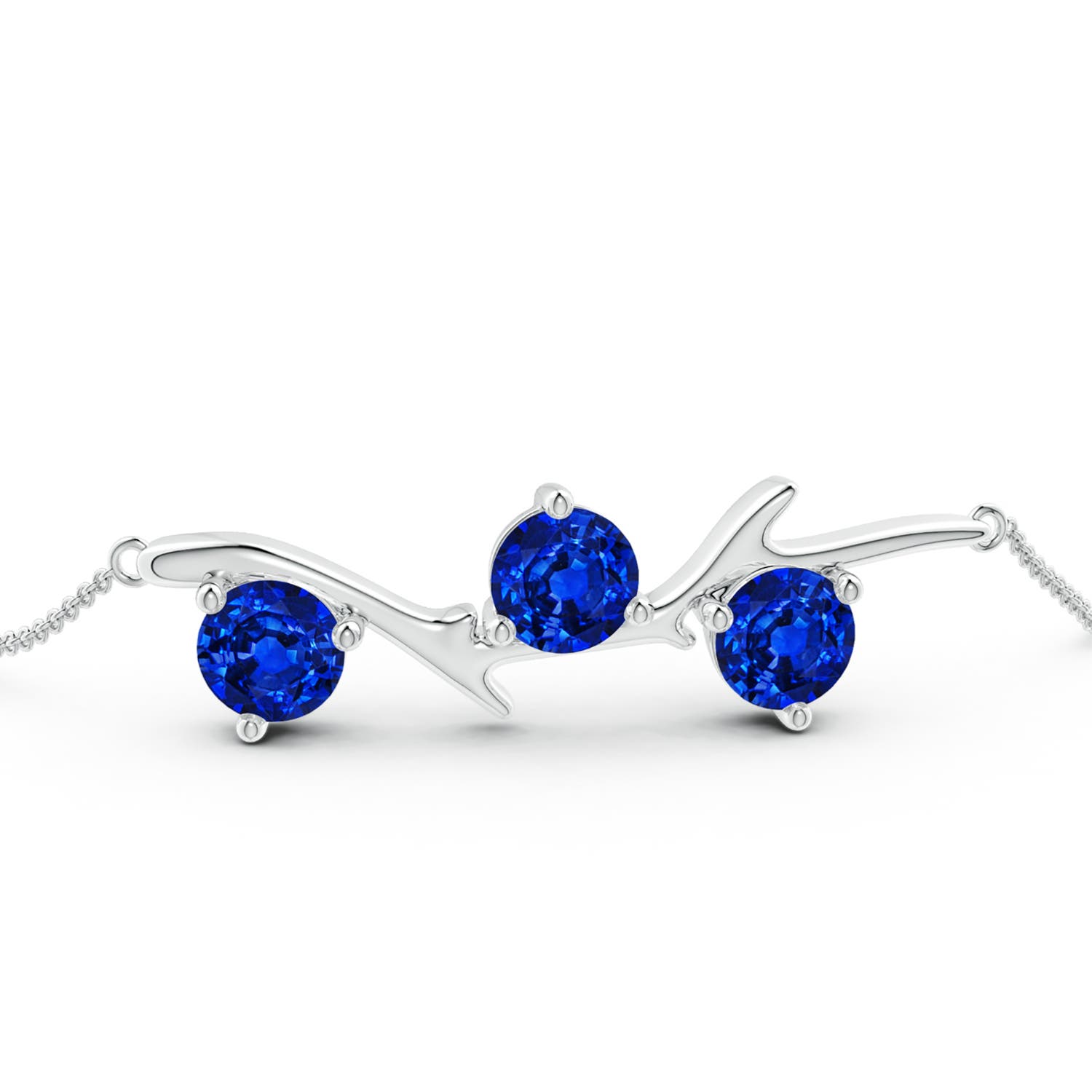 6mm Labgrown Lab-Grown Nature Inspired Round Blue Sapphire Tree Branch Bracelet in White Gold