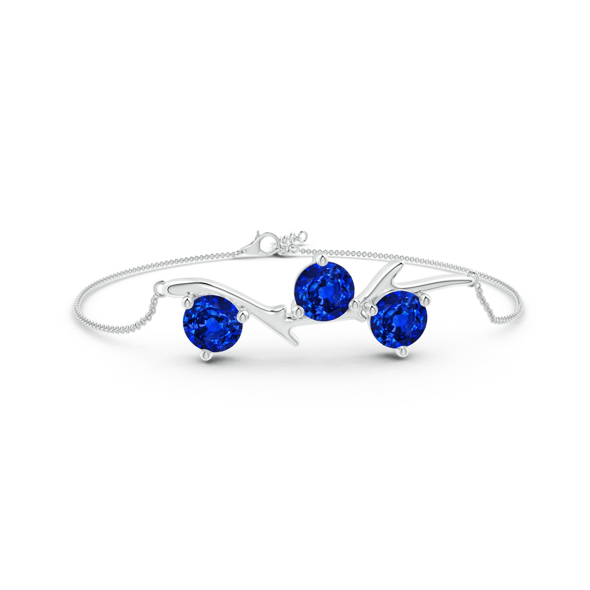 7mm Labgrown Lab-Grown Nature Inspired Round Blue Sapphire Tree Branch Bracelet in White Gold