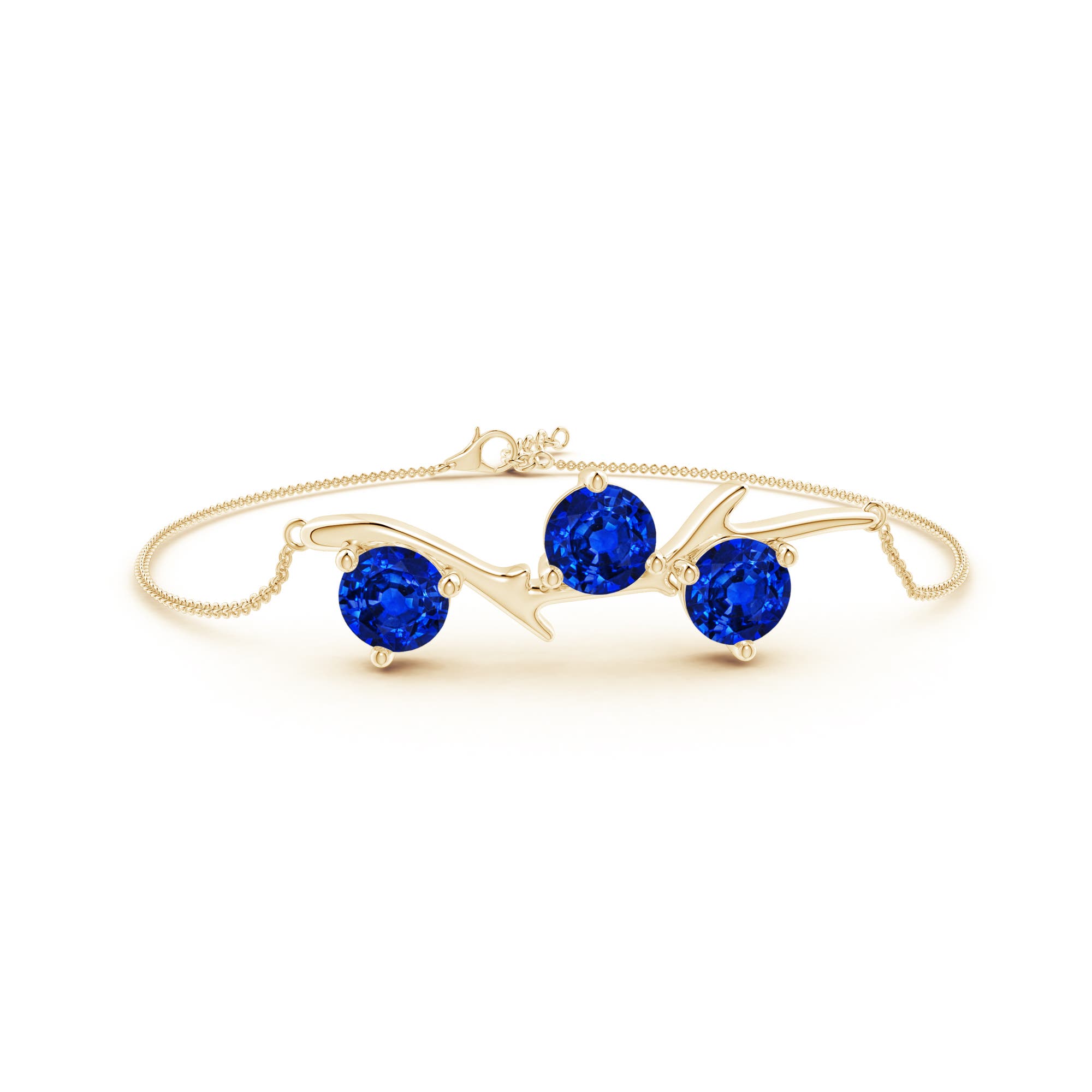 7mm Labgrown Lab-Grown Nature Inspired Round Blue Sapphire Tree Branch Bracelet in Yellow Gold