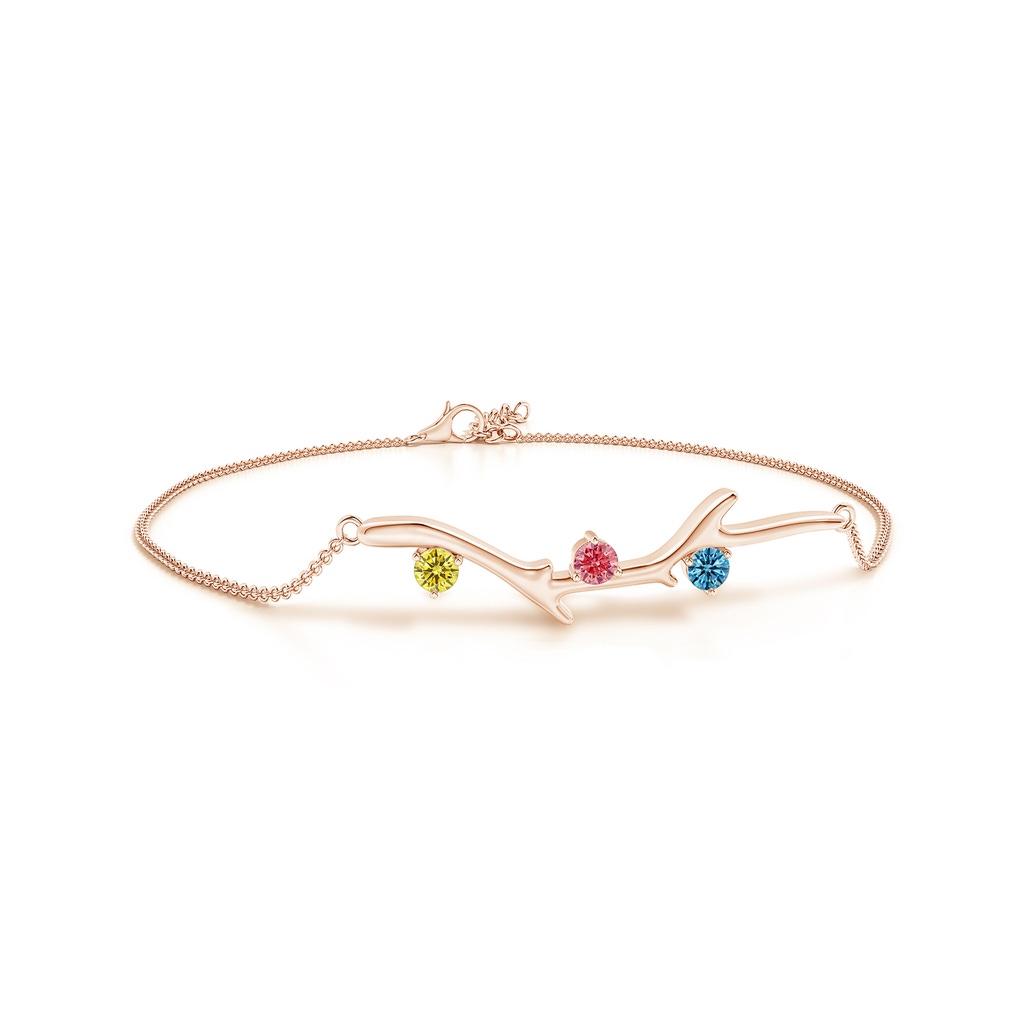 3mm Labgrown Nature Inspired Round Lab-Grown Fancy Intense Multi-Color Diamond Tree Branch Bracelet in Rose Gold