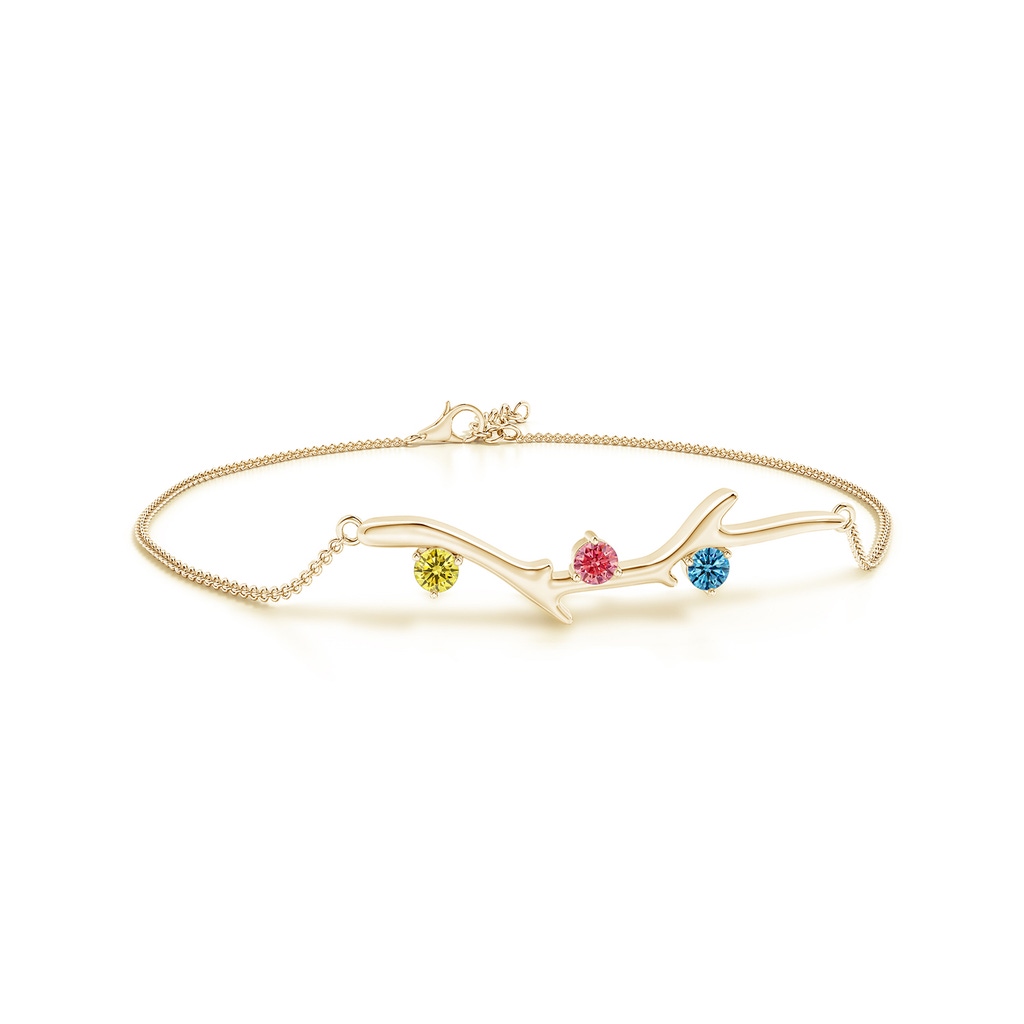 3mm Labgrown Nature Inspired Round Lab-Grown Fancy Intense Multi-Colour Diamond Tree Branch Bracelet in Yellow Gold