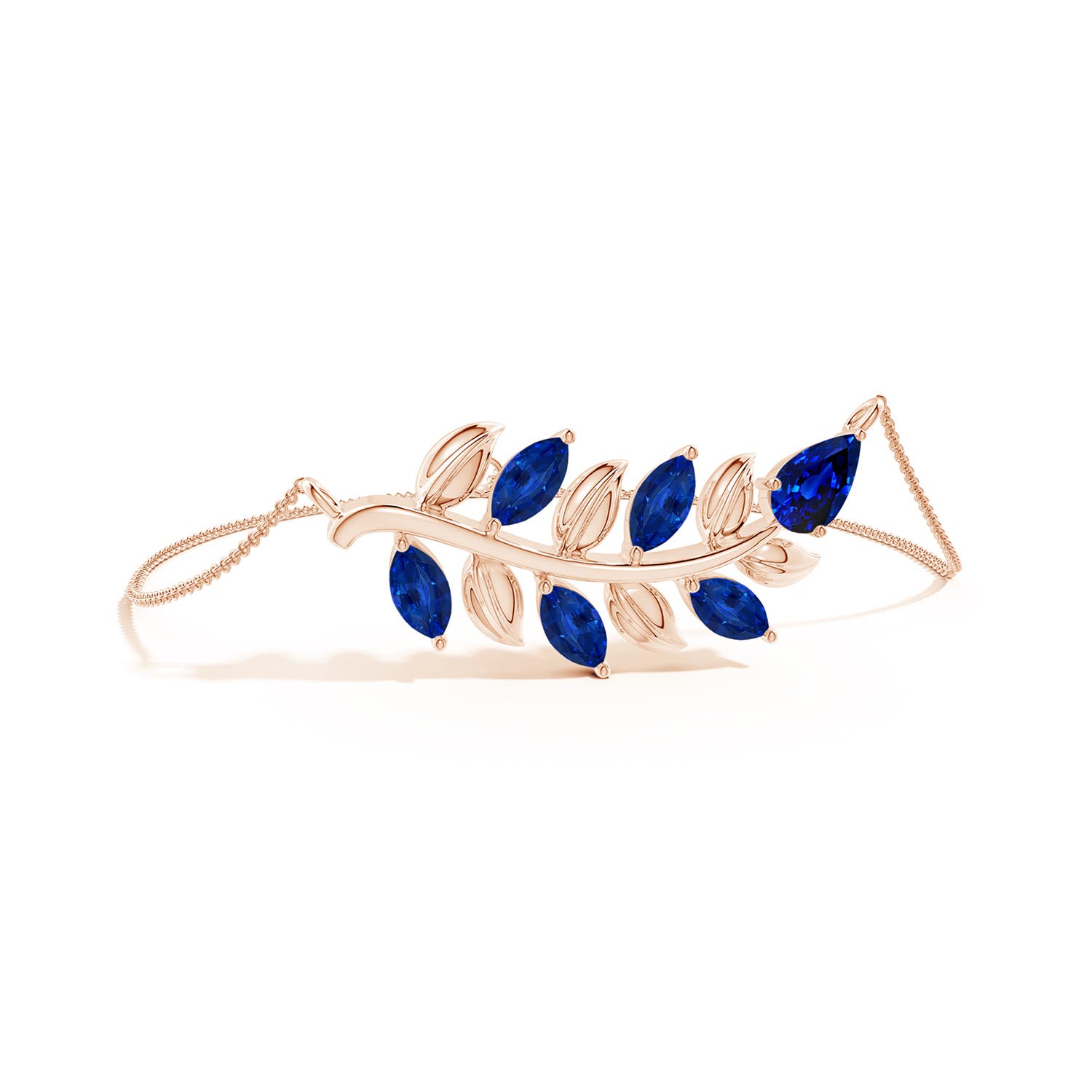 7x5mm Labgrown Lab-Grown Pear and Marquise Blue Sapphire Olive Branch Bracelet in 18K Rose Gold