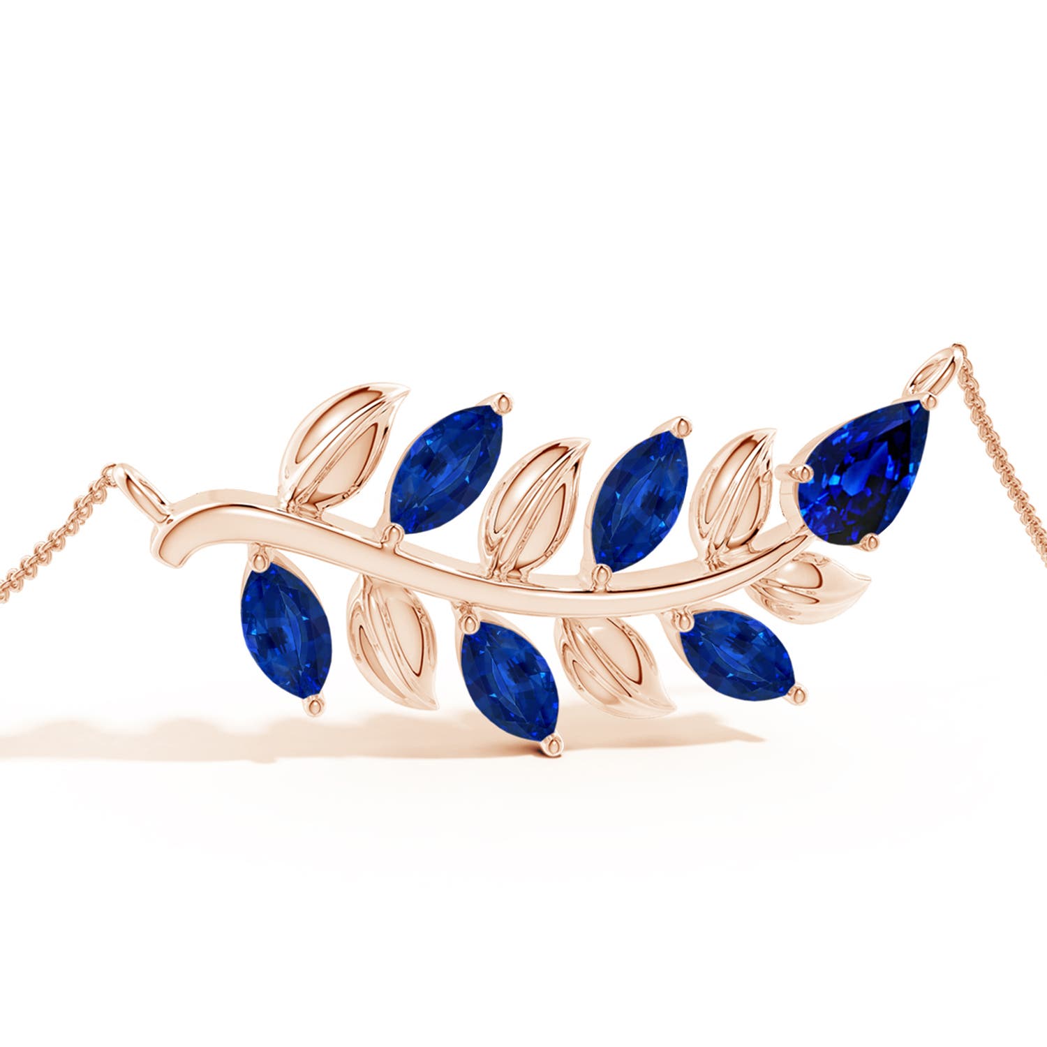 7x5mm Labgrown Lab-Grown Pear and Marquise Blue Sapphire Olive Branch Bracelet in 18K Rose Gold