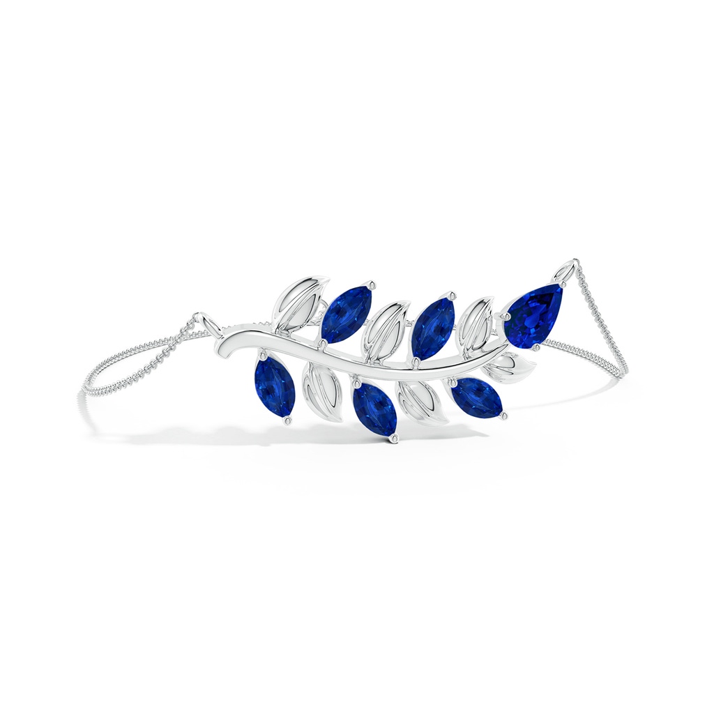 7x5mm Labgrown Lab-Grown Pear and Marquise Blue Sapphire Olive Branch Bracelet in White Gold