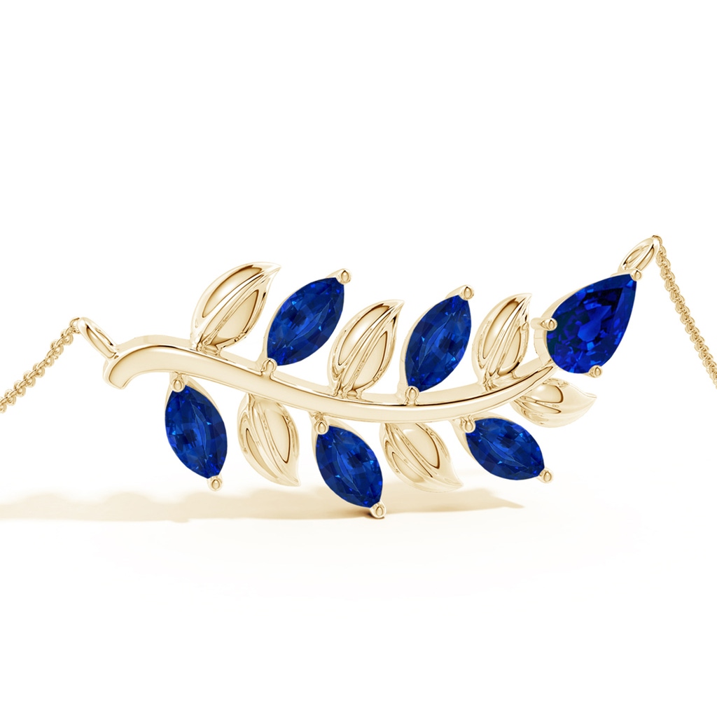 7x5mm Labgrown Lab-Grown Pear and Marquise Blue Sapphire Olive Branch Bracelet in Yellow Gold Side 199