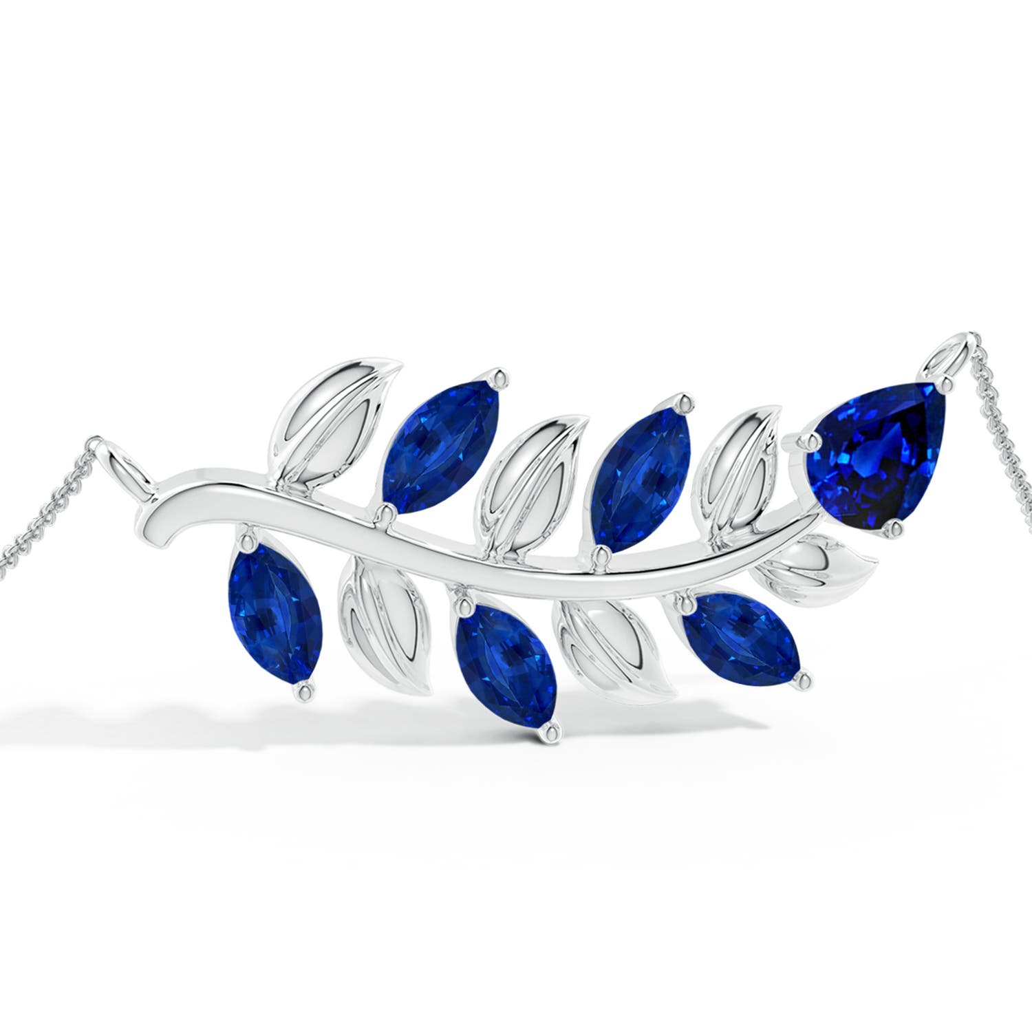 8x6mm Labgrown Lab-Grown Pear and Marquise Blue Sapphire Olive Branch Bracelet in White Gold - side 3