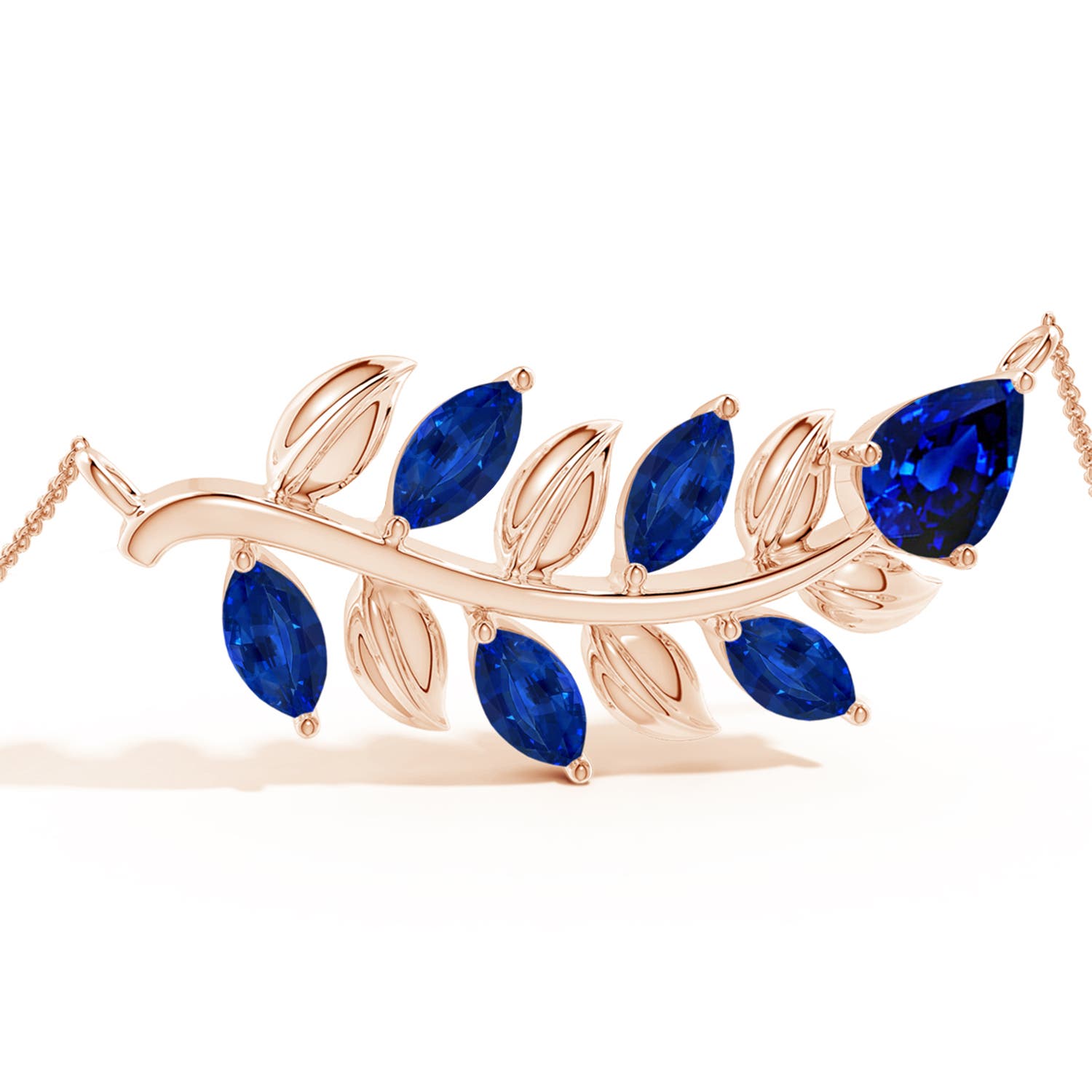 9x7mm Labgrown Lab-Grown Pear and Marquise Blue Sapphire Olive Branch Bracelet in 18K Rose Gold